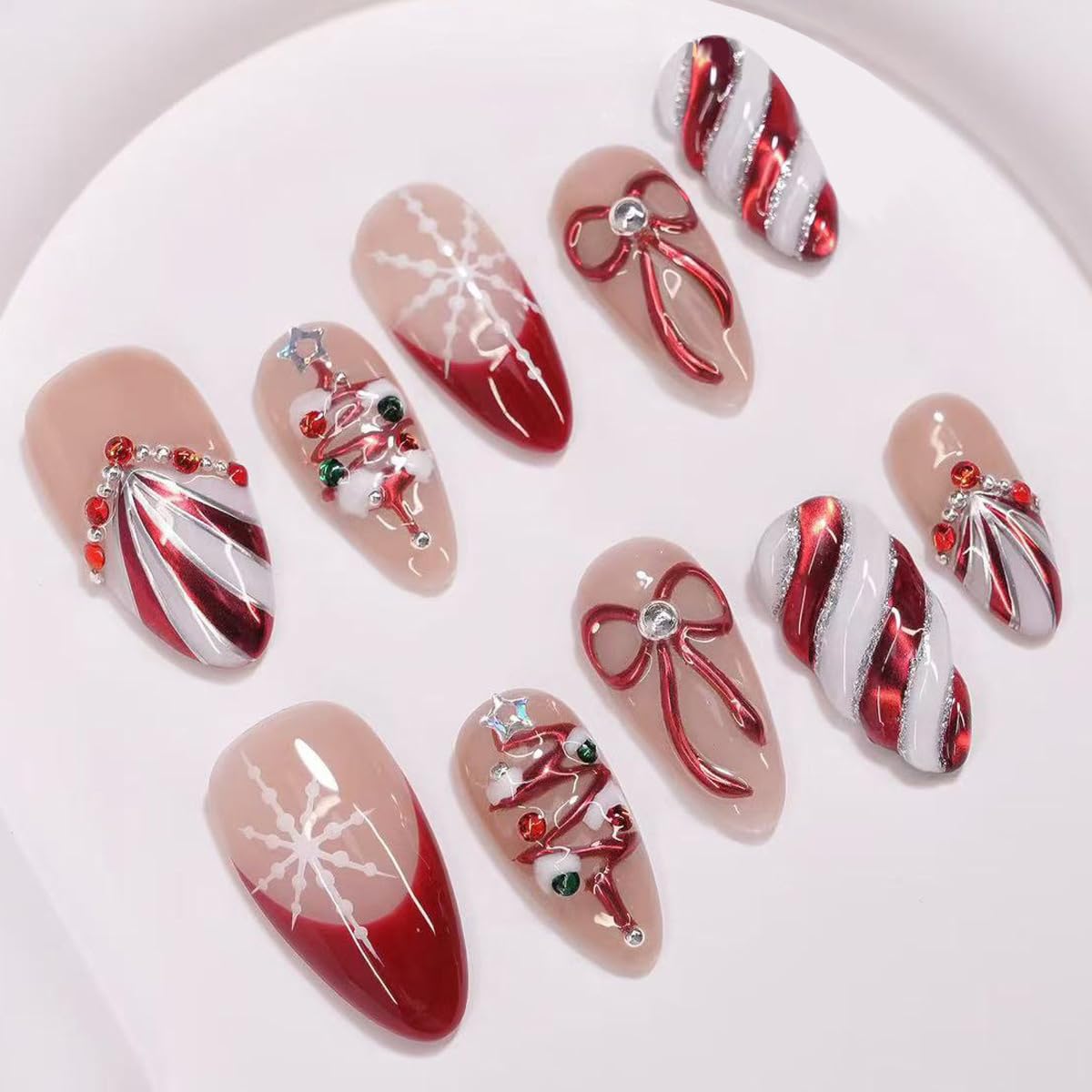 Rdntbeu uñas navidad frances rojo: acabado elegante para fiestas.
