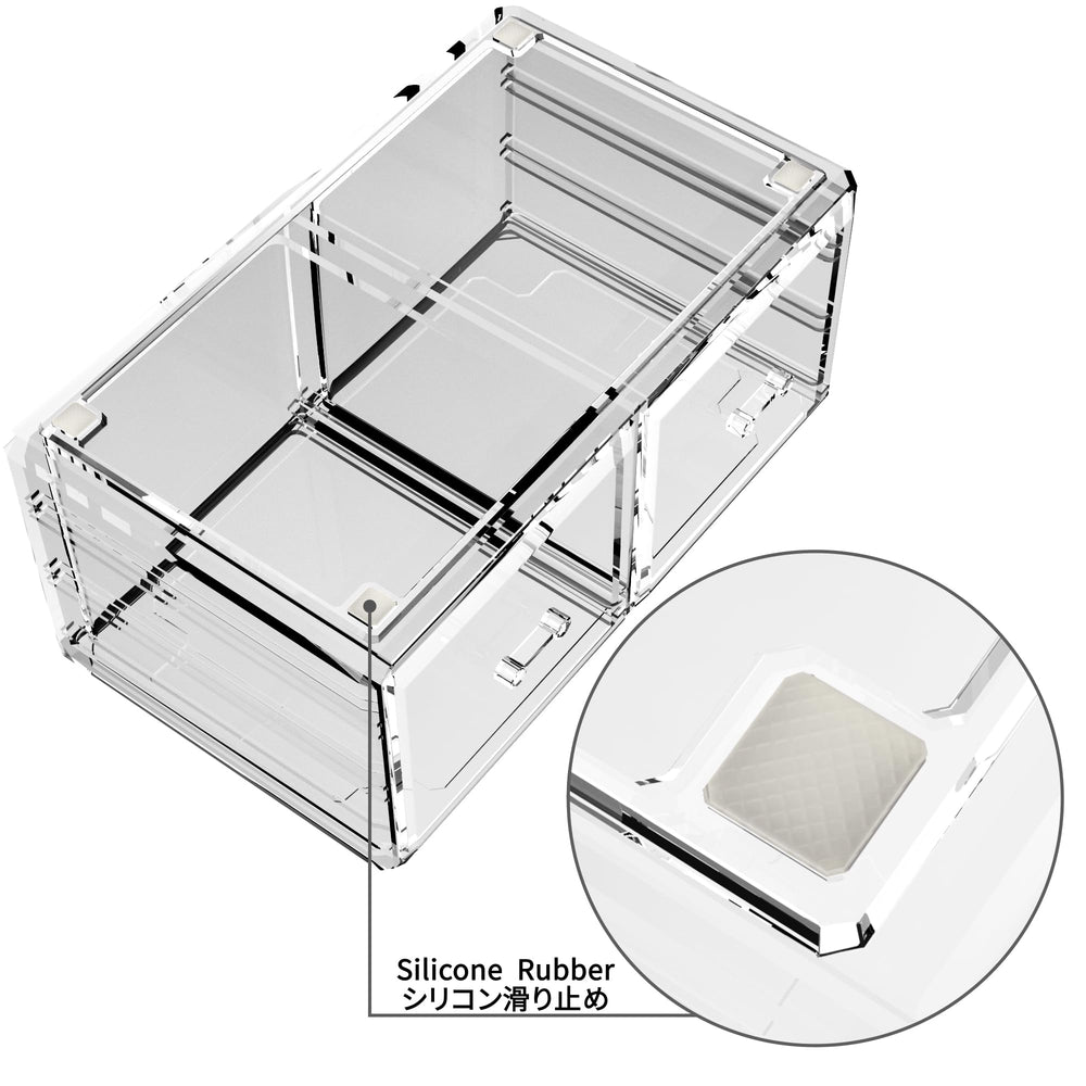 READAEER organizador maquillaje transparente, cajones medianos para labiales y delineadores.