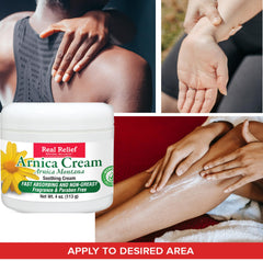 Real Relief Arnica Cream sin fragancia para sesiones de masaje sin irritación.