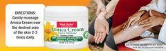 Real Relief Arnica Cream para masaje terapéutico, se aplica suavemente.