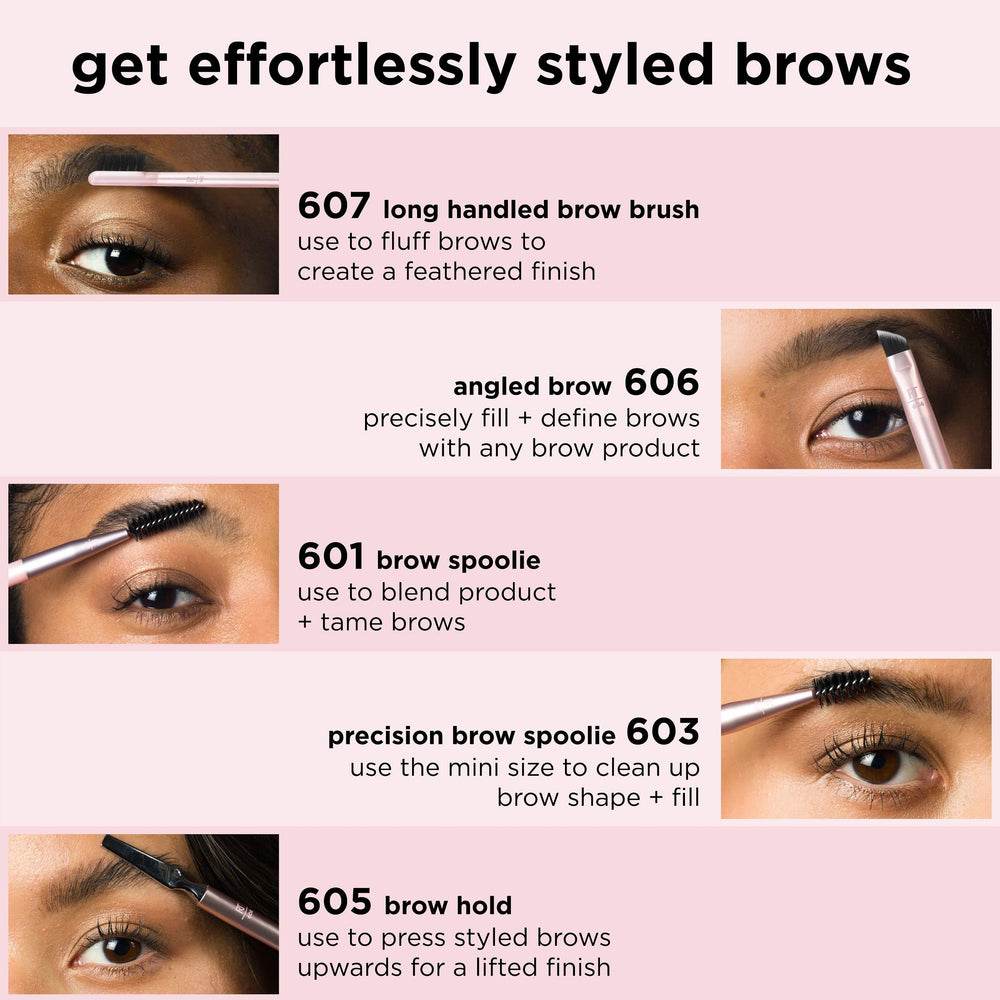Real Techniques Brow Styling Set, uso con sombras para cejas para acabado suave.