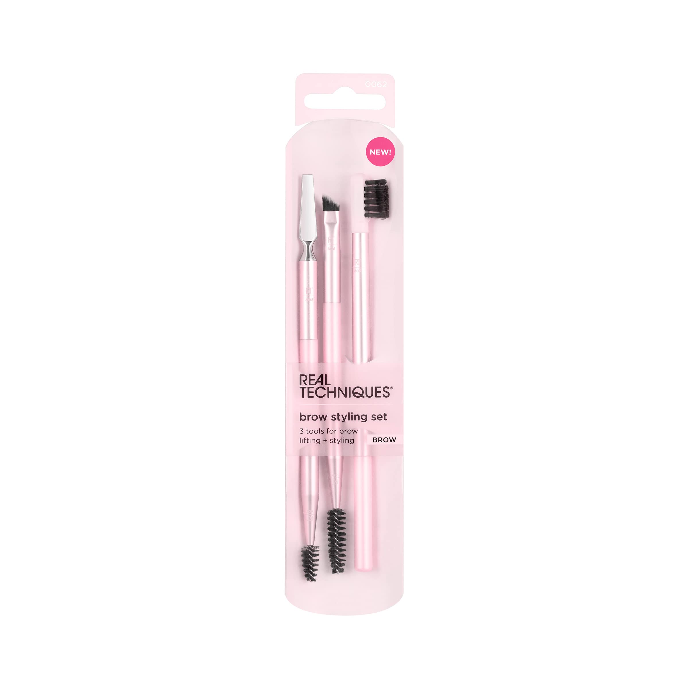 Real Techniques Brow Styling Set, dúo 605/603, cepillo de sujeción y cepillo espiral de precisión.