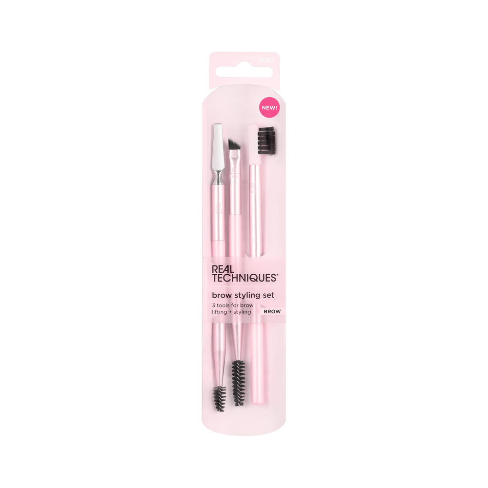 Real Techniques Brow Styling Set, dúo 605/603, cepillo de sujeción y cepillo espiral de precisión.