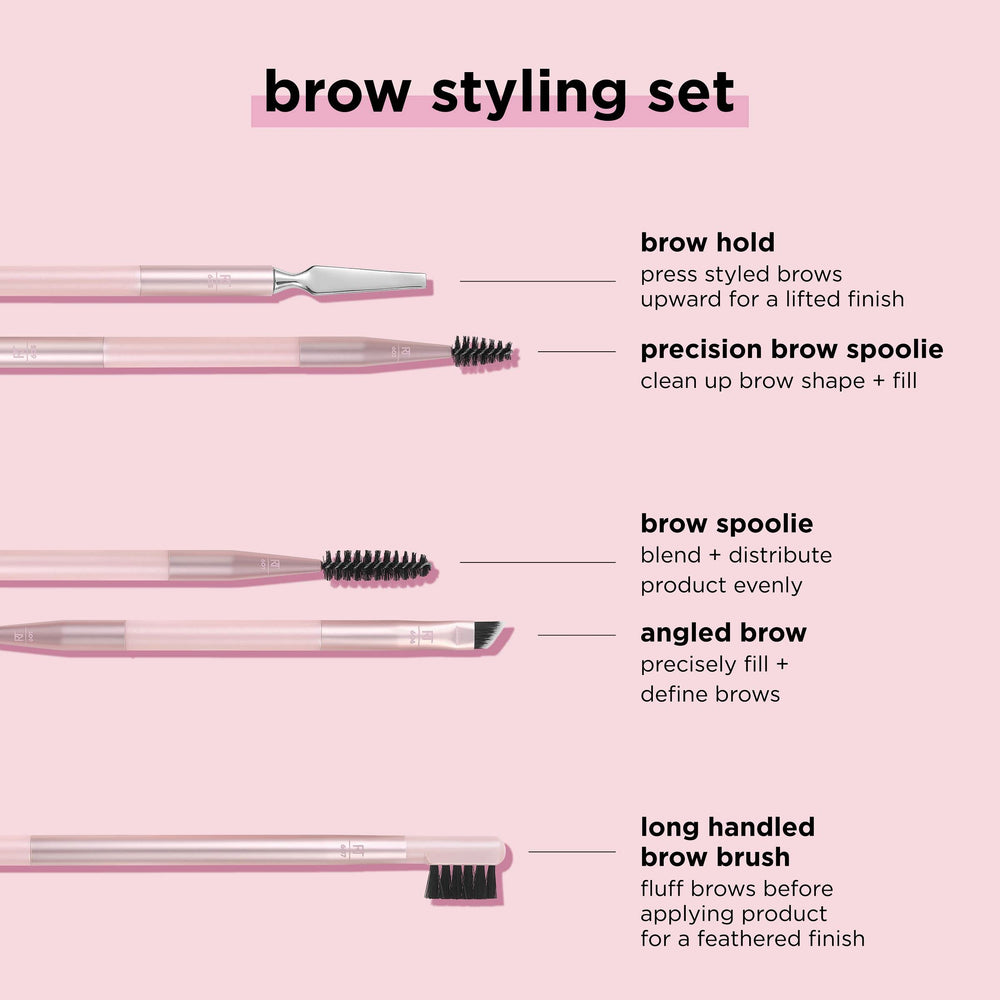 Real Techniques Brow Styling Set, dúo 606/601, brocha angular y cepillo espiral para fijar.