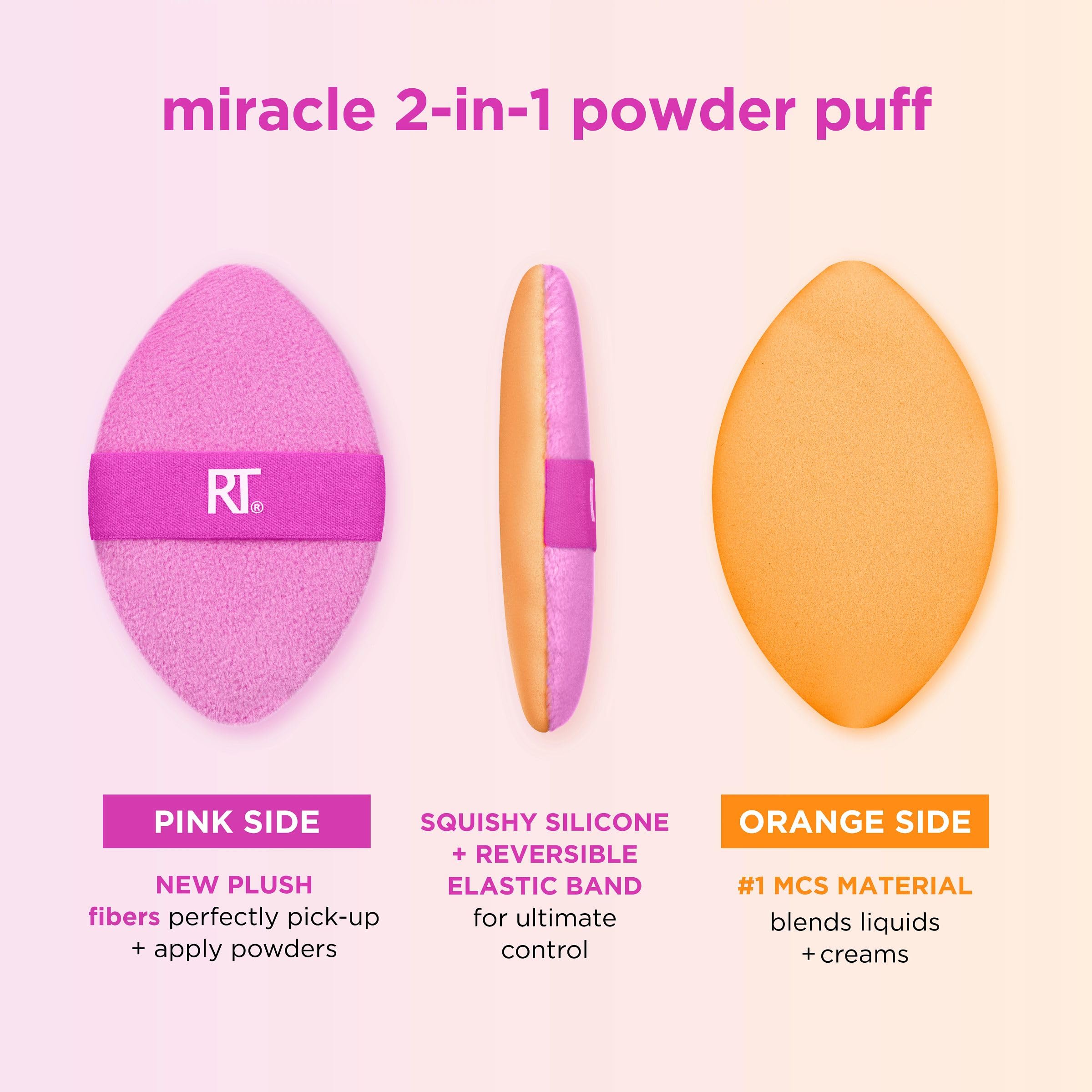 Real Techniques Miracle 2-en-1: almohadilla polvo naranja para mezclar y asentar base.