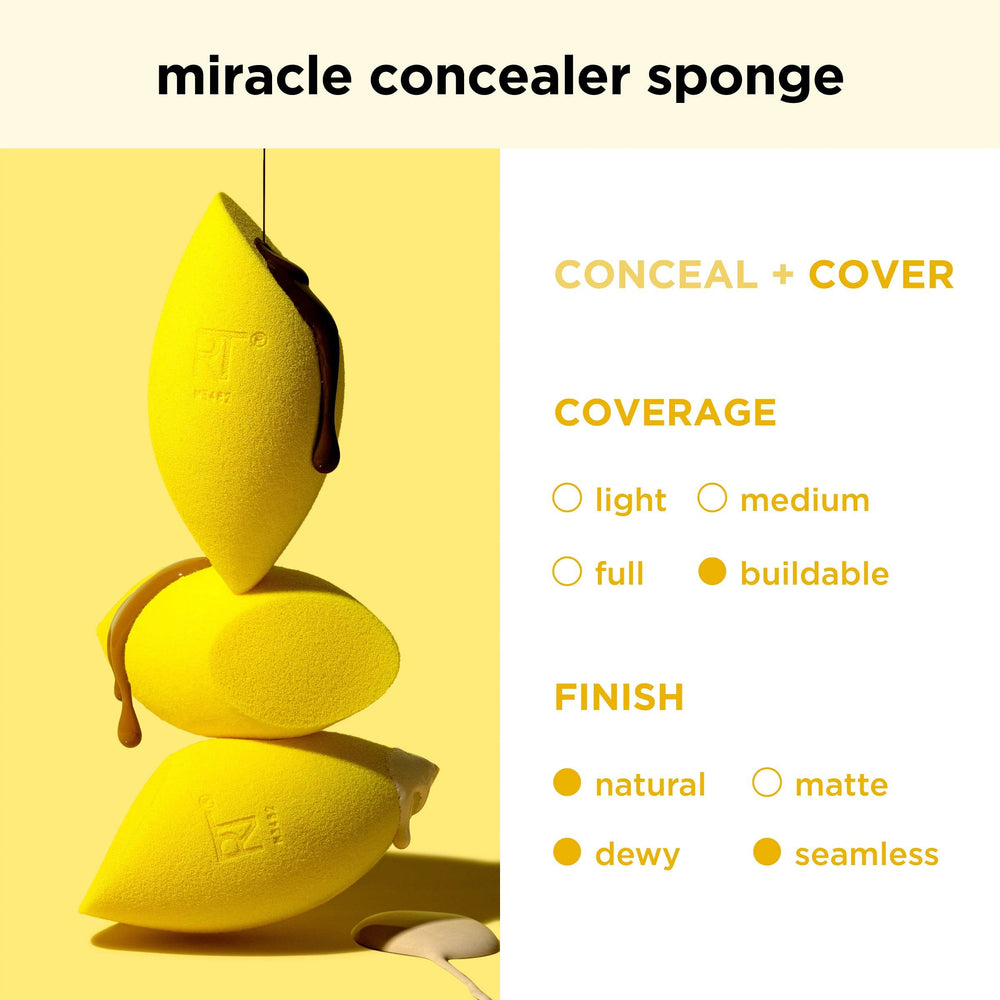 Espuma ligeramente mojada optimizando la textura con Miracle Concealer Sponge.