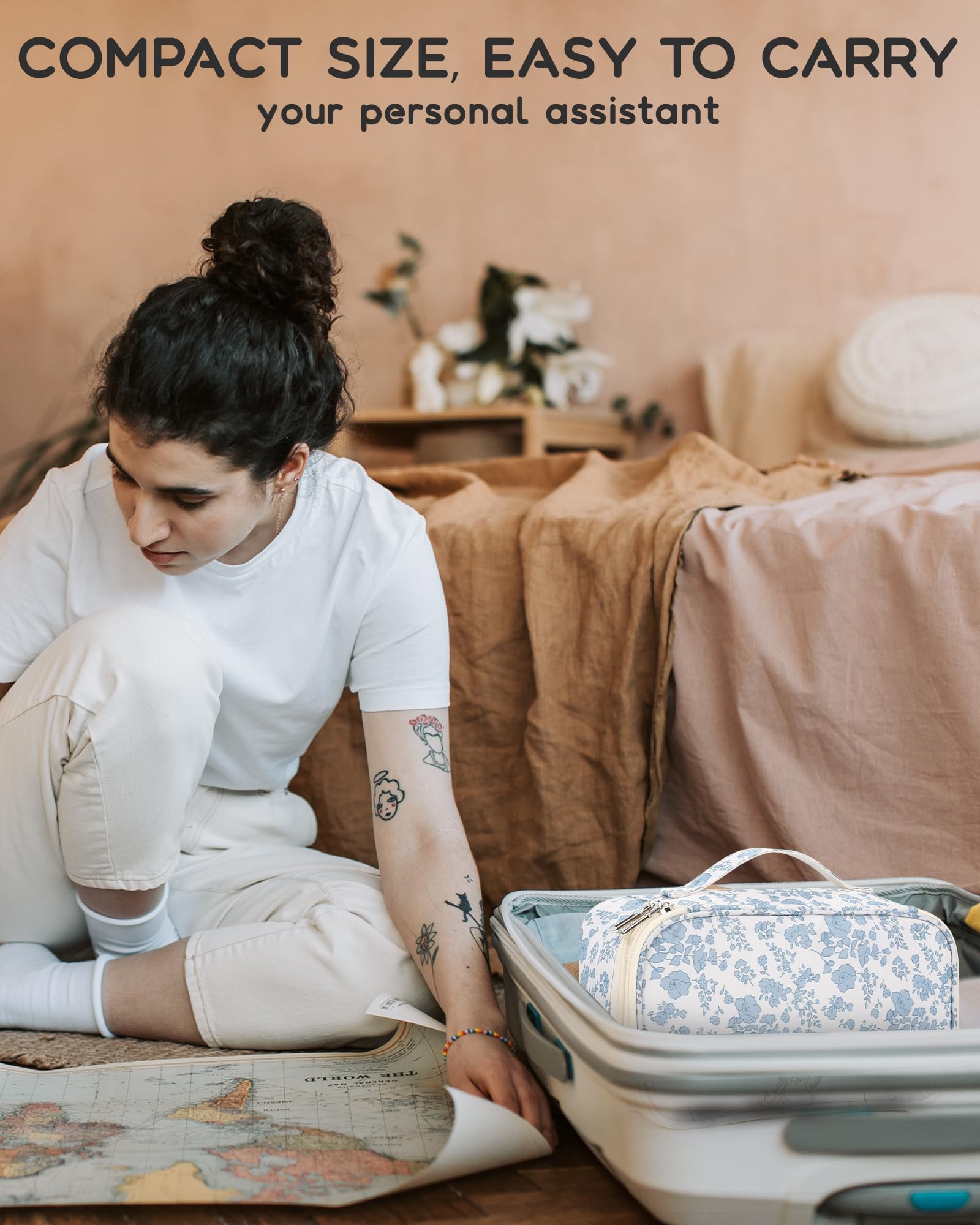 Relavel acabado impermeable, protege cosméticos durante viajes.