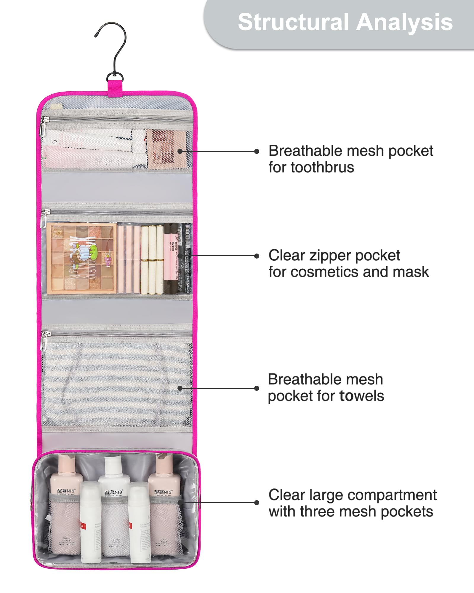 Relavel bolsa apta para gimnasio y duchas, espacio para productos.