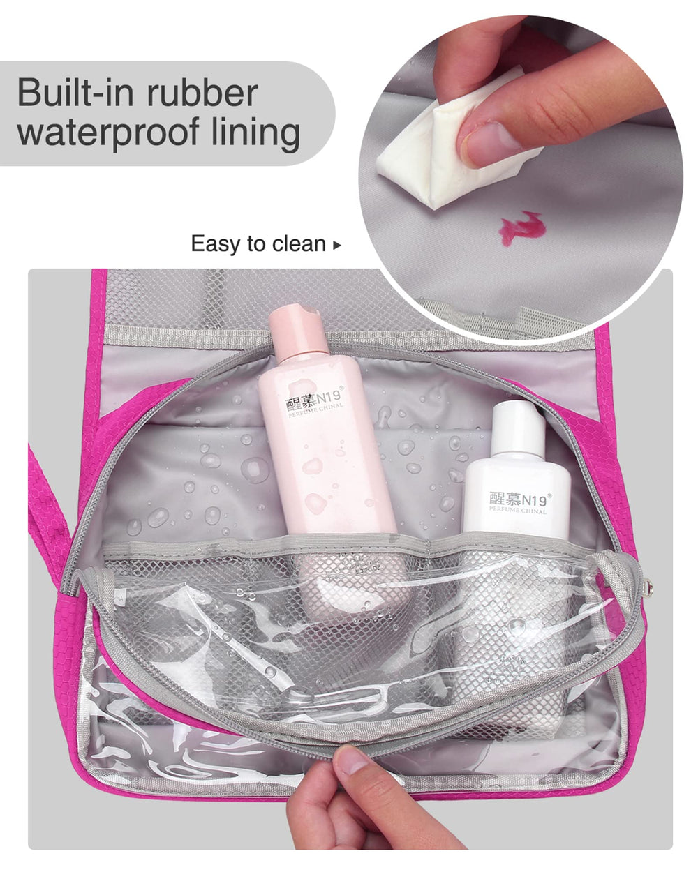 Relavel bolsa rosa fucsia, estilo práctico para viajes.