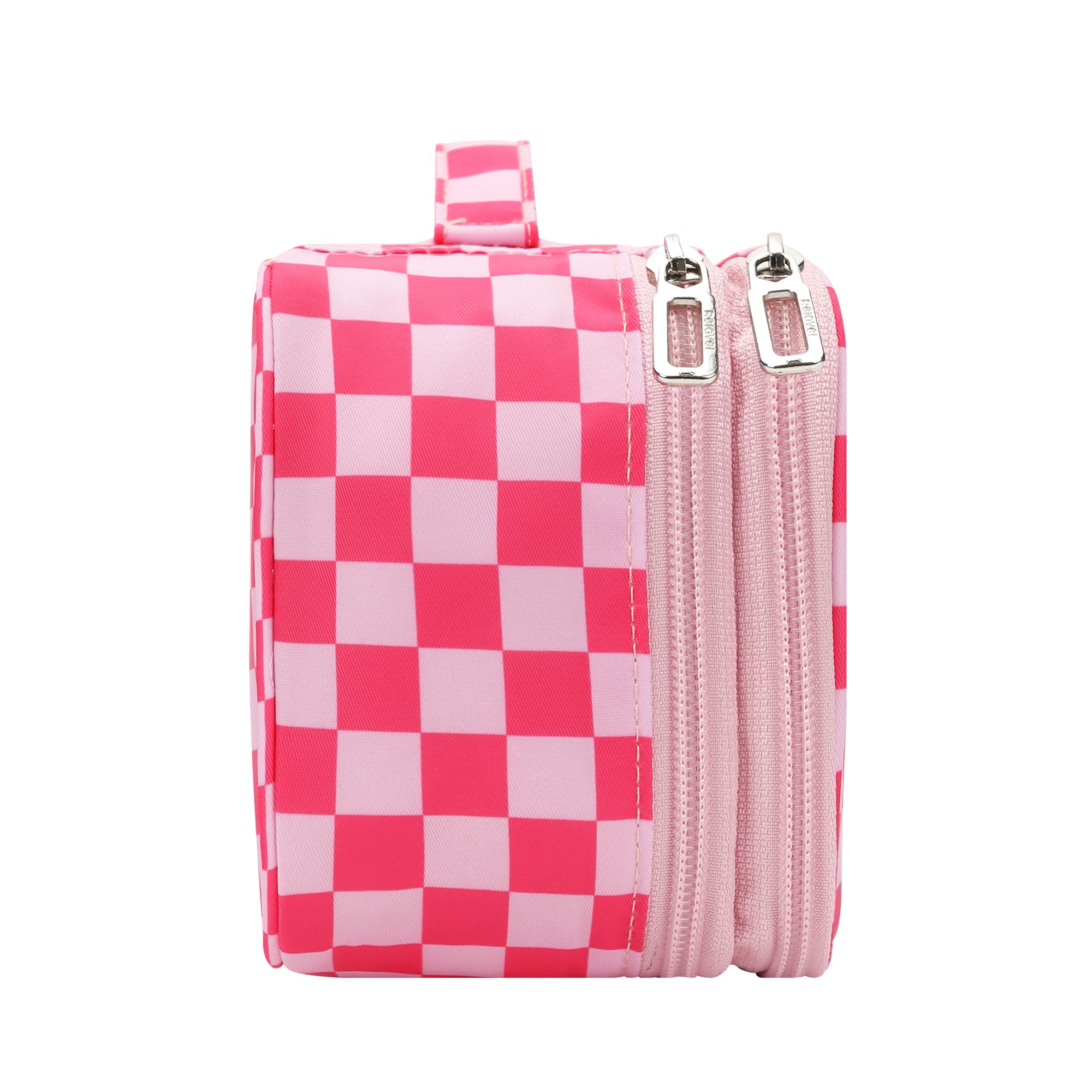 Relavel bolsa de maquillaje rosa, espacio versátil para cosméticos diversos y cuidado personal
