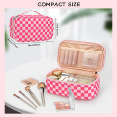 Relavel bolsa de maquillaje rosa, interior de doble capa para labiales y brochas