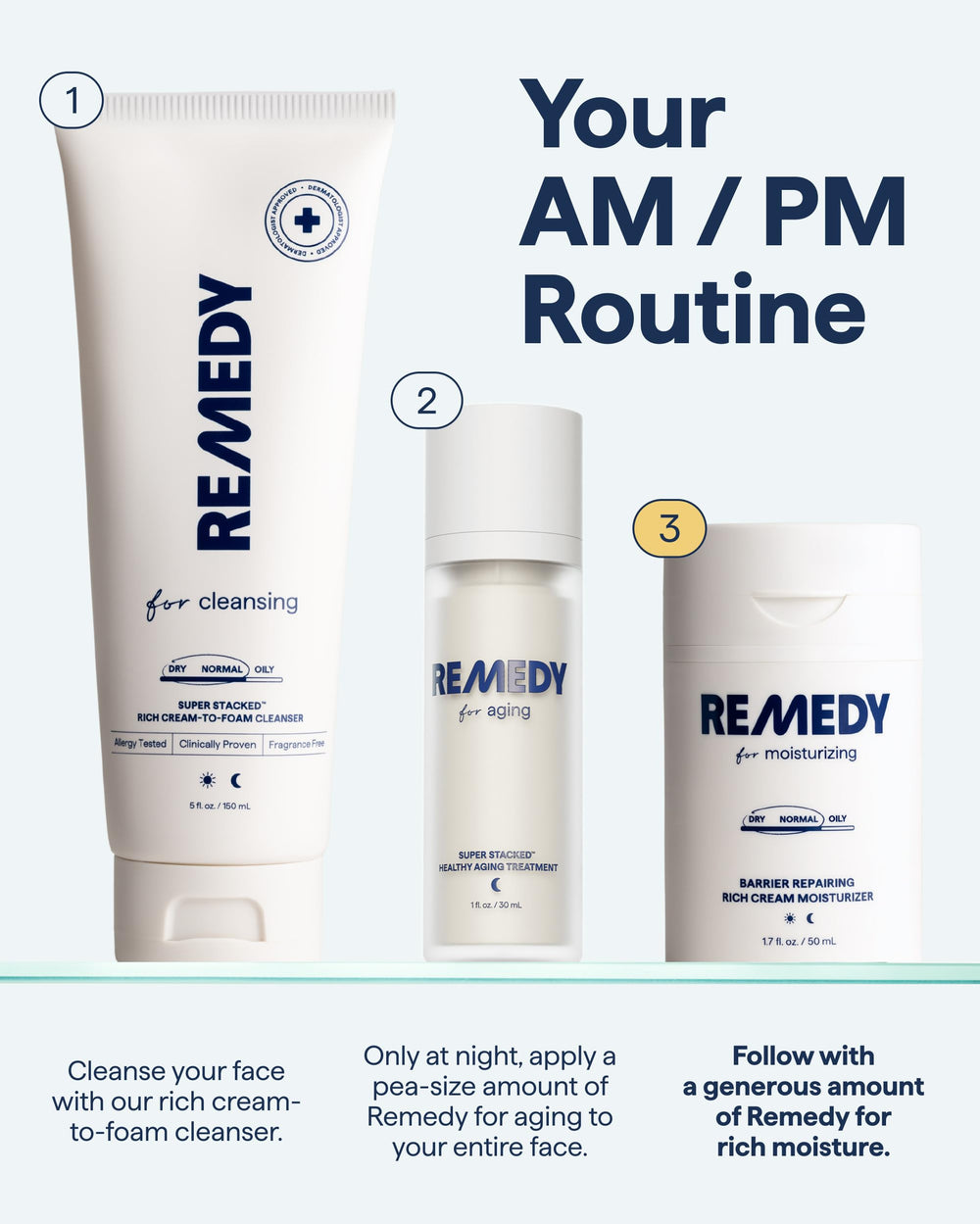 Remedy Science rutina de cuidado facial, integación suave con otros productos.