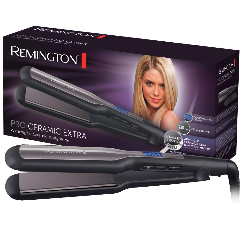 Remington S5525 PRO Ceramic Extra, placas anchas para cubrir más cabello y ahorrar pasadas.