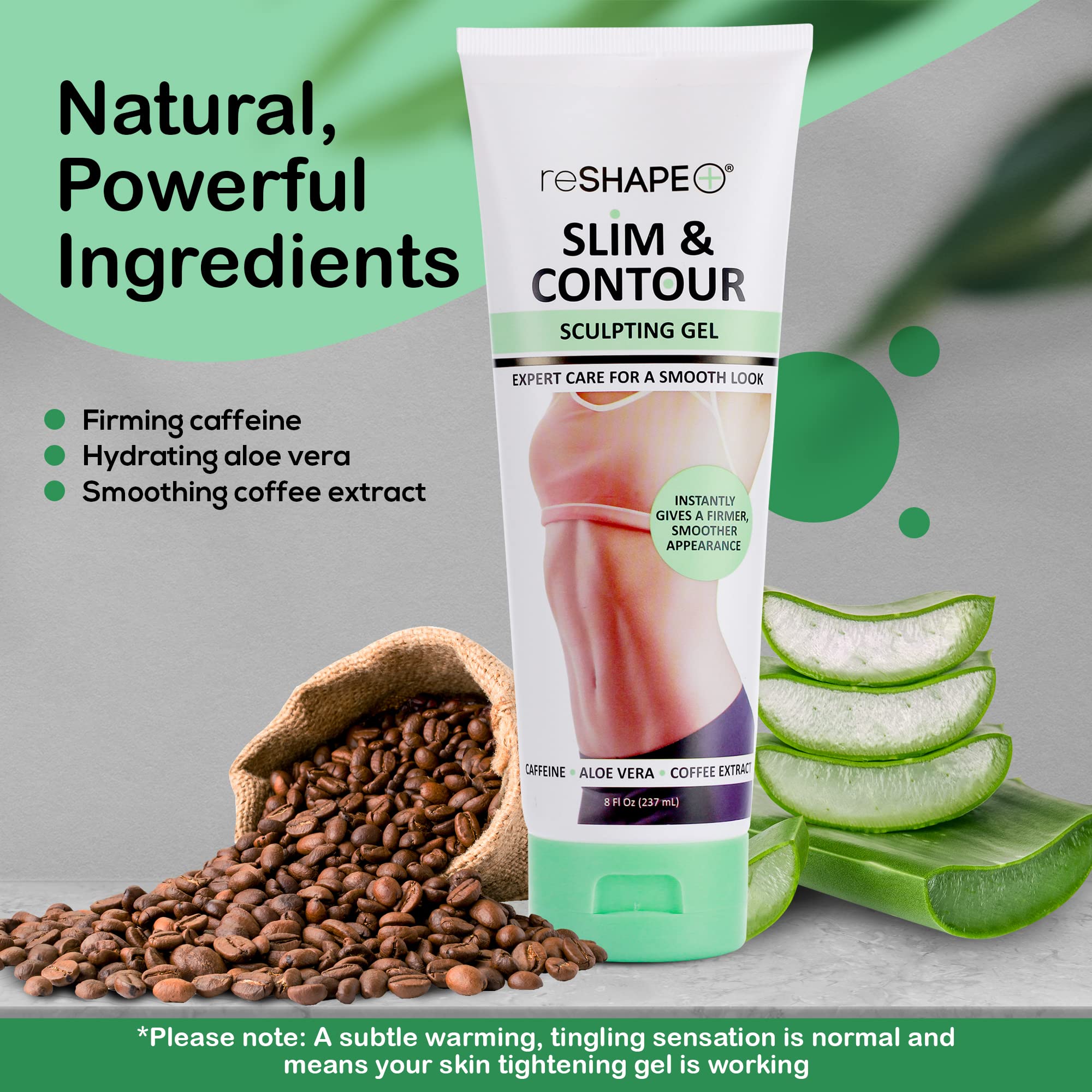 Reshape+ cafeína y aloe, hidratan y nutren la piel.