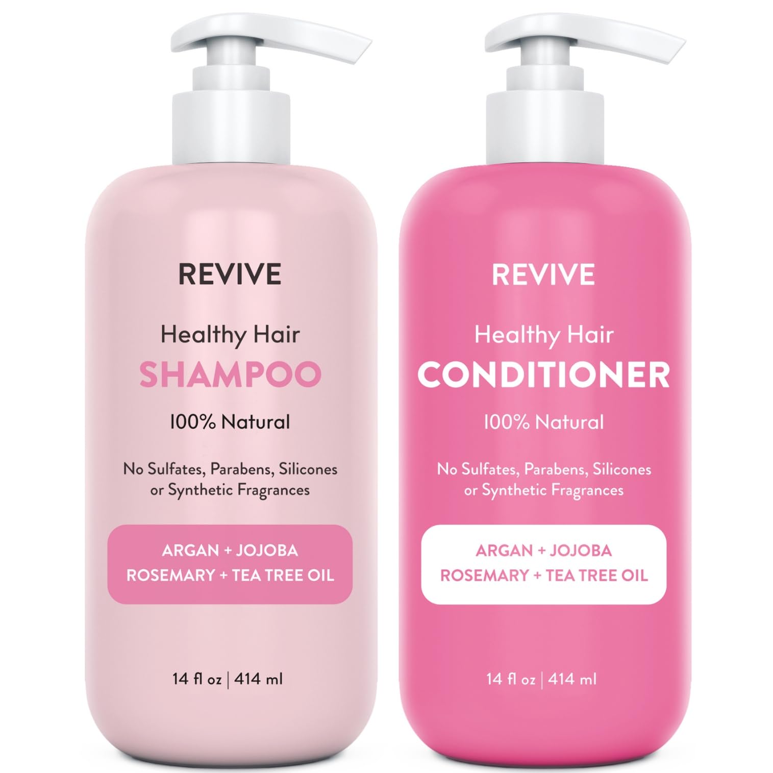 Reviveeo shampoo con biotina e ingredientes clave para fortalecer y nutrir el cabello.
