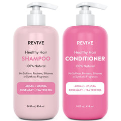 Reviveeo shampoo con biotina e ingredientes clave para fortalecer y nutrir el cabello.