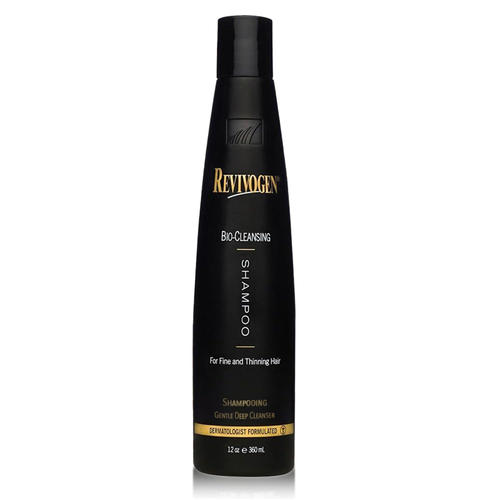 Revivogen MD Bio-Cleansing Shampoo botella, limpieza suave para cabello fino.