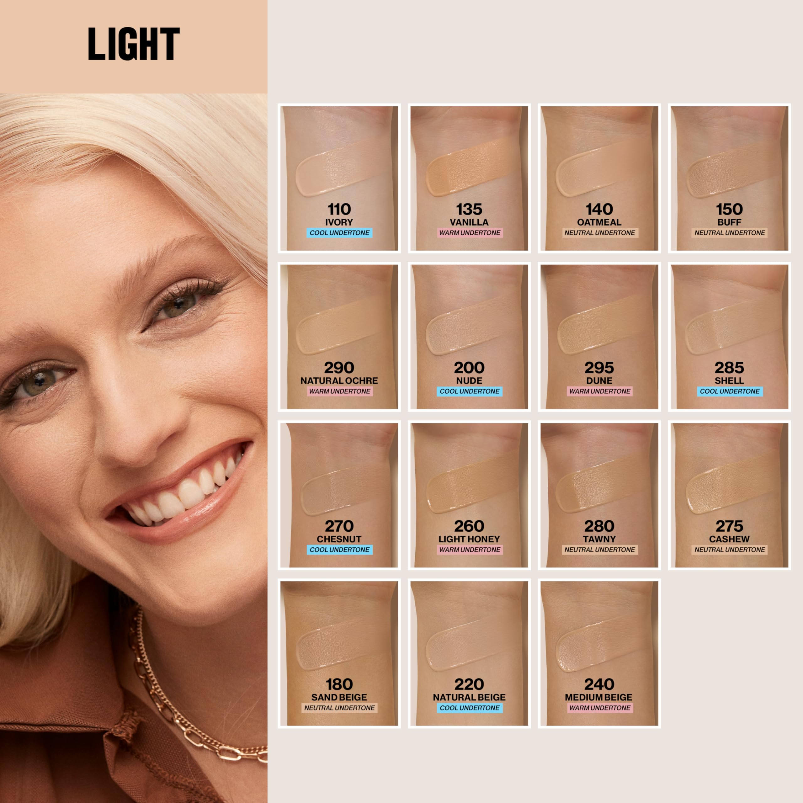 Revlon ColorStay tecnología cobertura ajustable para efecto natural.
