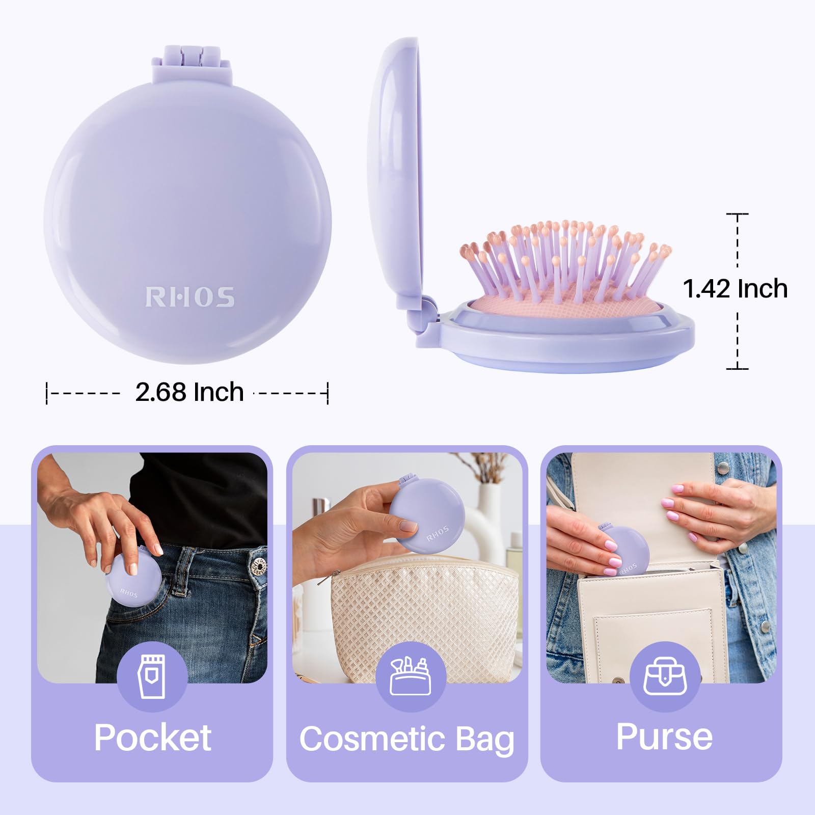 RHOS cepillo plegable de resina ABS morado para uso diario