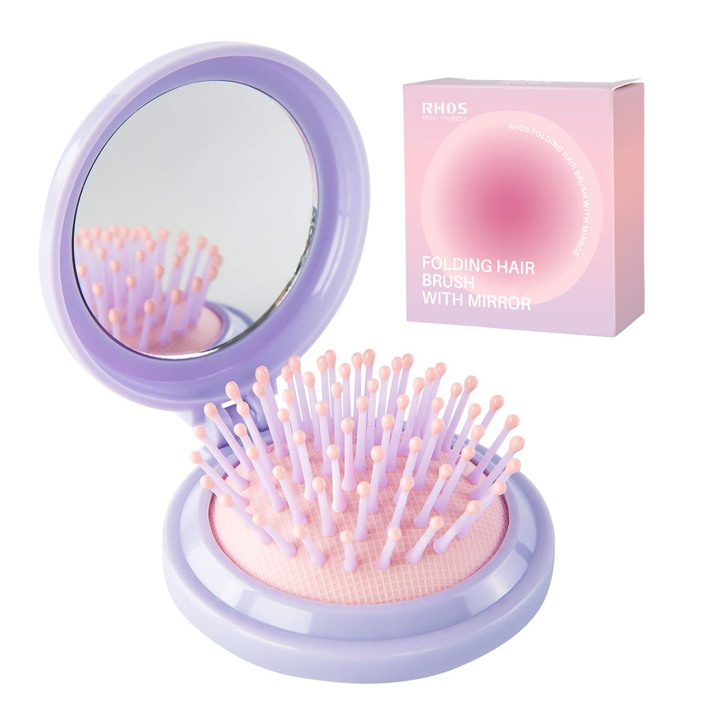 RHOS cepillo compacto con espejo morado para retoques en cualquier lugar