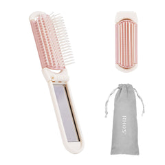 RHOS cepillo plegable con espejo beige, práctico para retoques en cualquier lugar.