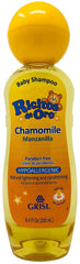 Ricitos de Oro Champú de Manzanilla para Bebés, botella frontal con etiqueta suave y aroma calmante.