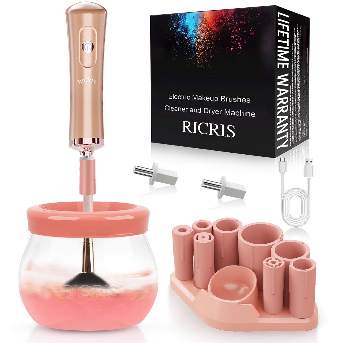 RICRIS limpiador secador de brochas de maquillaje, limpieza rápida para uso diario.