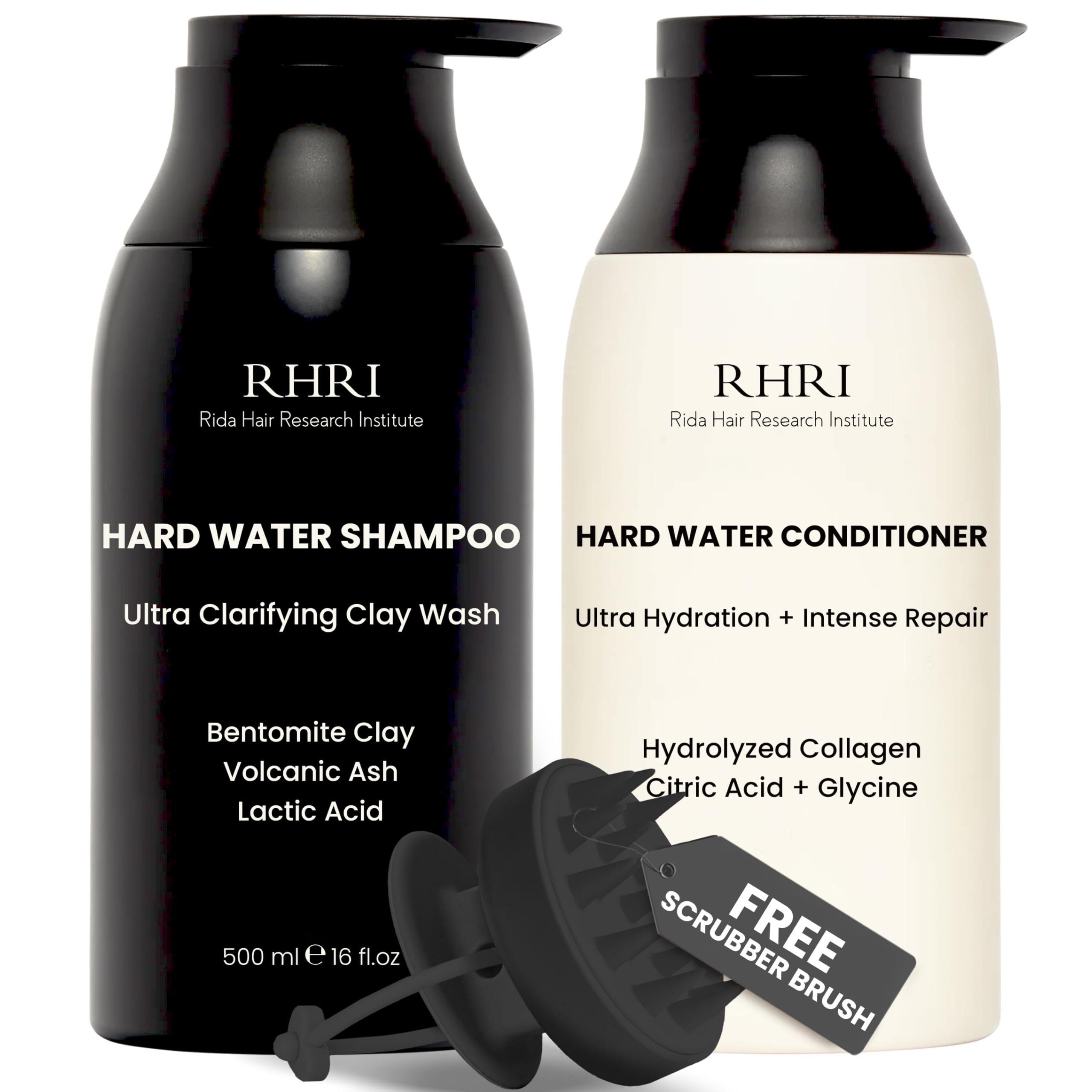 Rida Hair Research Institute champú agua dura con bentonita: clarifica minerales y deja cabello renovado.