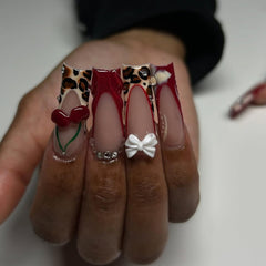 RIICFDD Uñas Leopardo con charms y rhinestones para estilo único