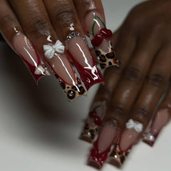 RIICFDD Uñas Frances Leopardo con brillo de rhinestones para eventos