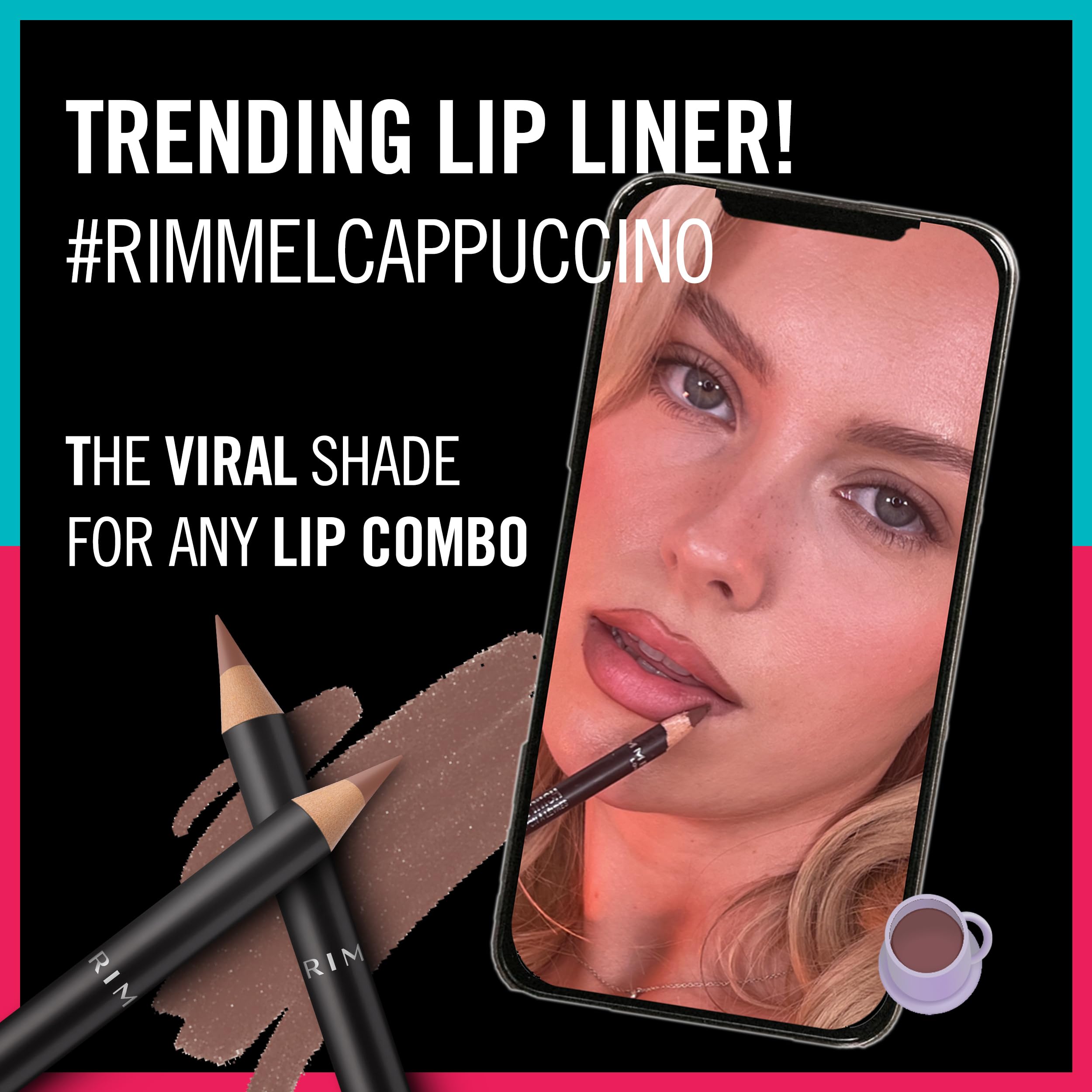Delineador labial Rimmel compatible con labios rosados y beige para acabados naturales.