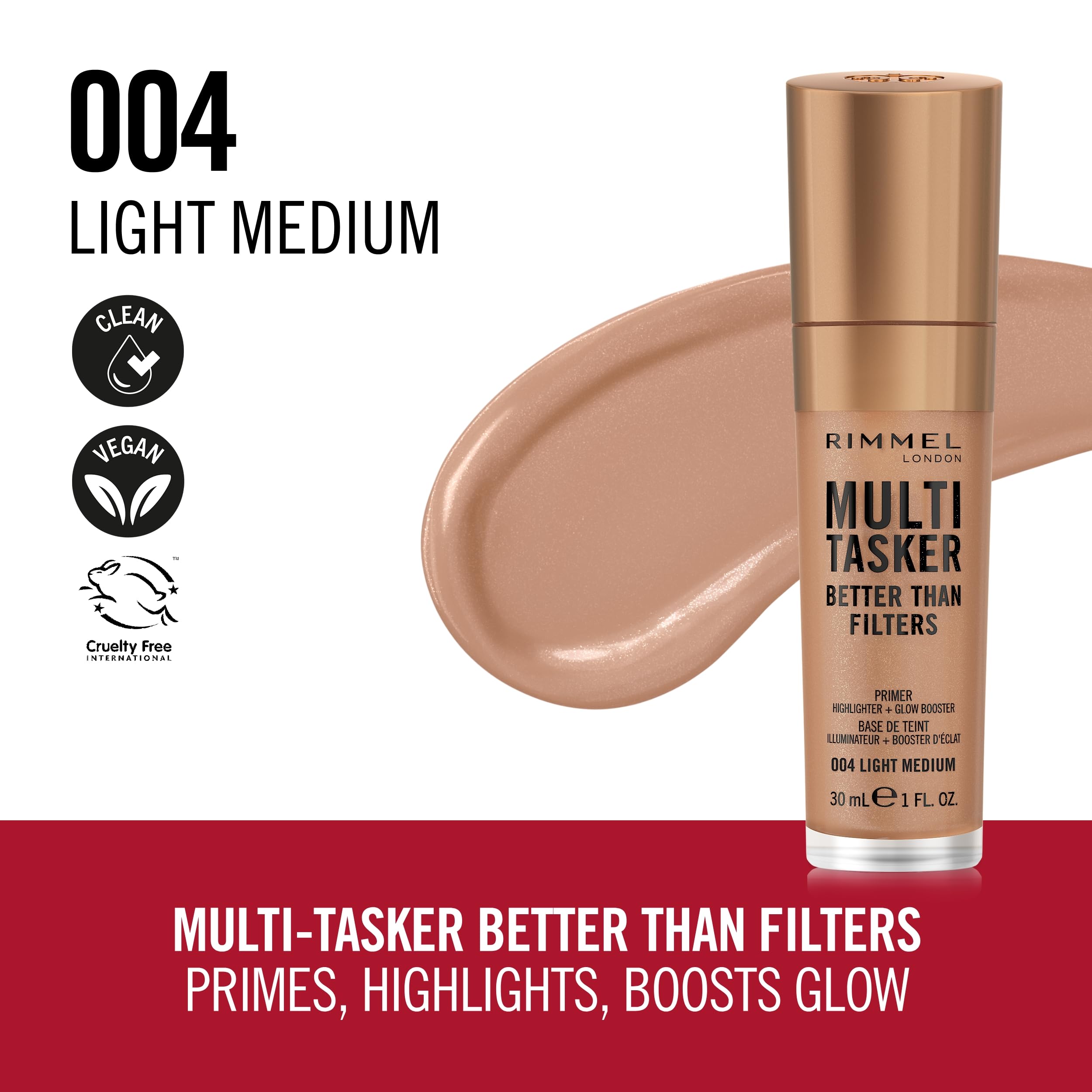 Rimmel Multi-Tasker Better Than Filters ofrece un boost de brillo para un rostro radiante.