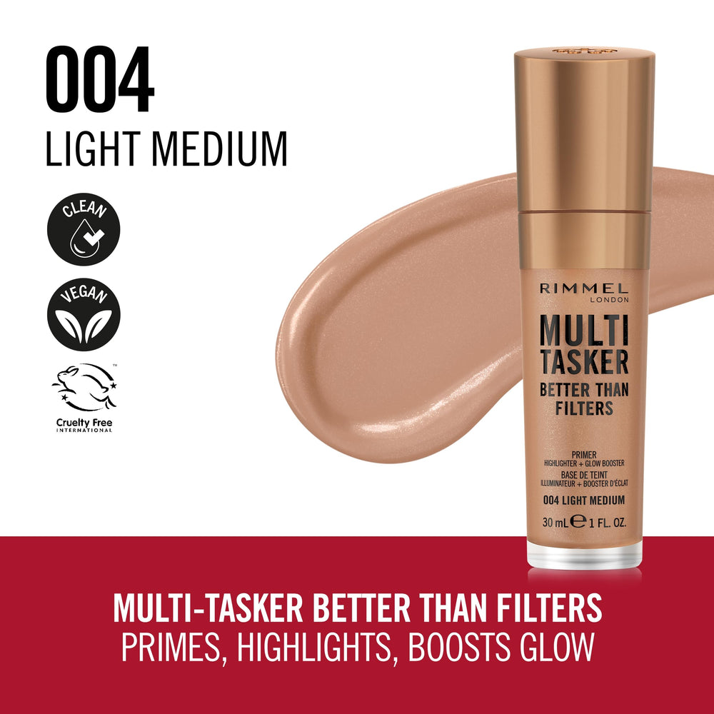 Rimmel Multi-Tasker Better Than Filters ofrece un boost de brillo para un rostro radiante.