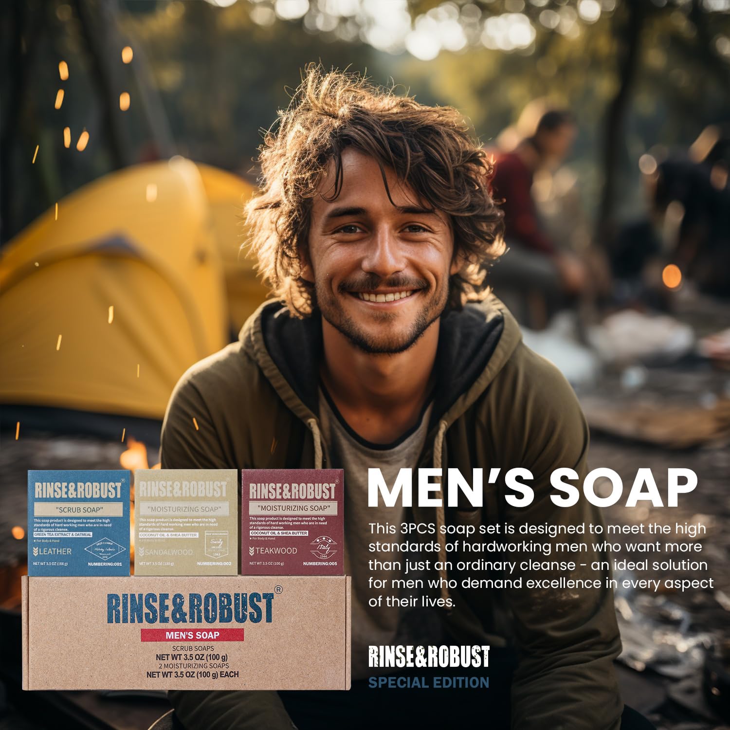 Rinse & Robust jabón hidratante: piel suave y nutrida tras cada uso.
