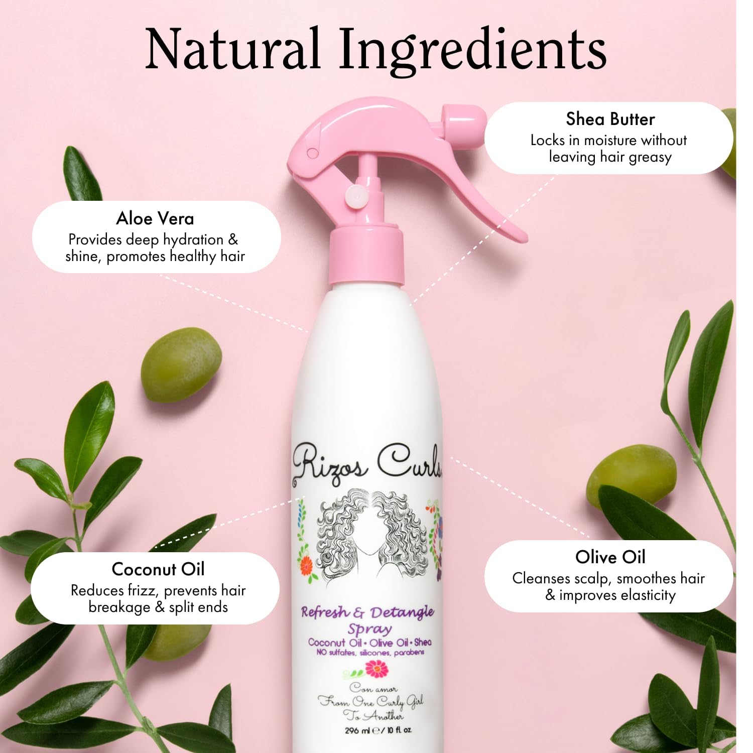 Rizos Curls Travel Refresh & Detangle Spray reduces frizz for smoother curls