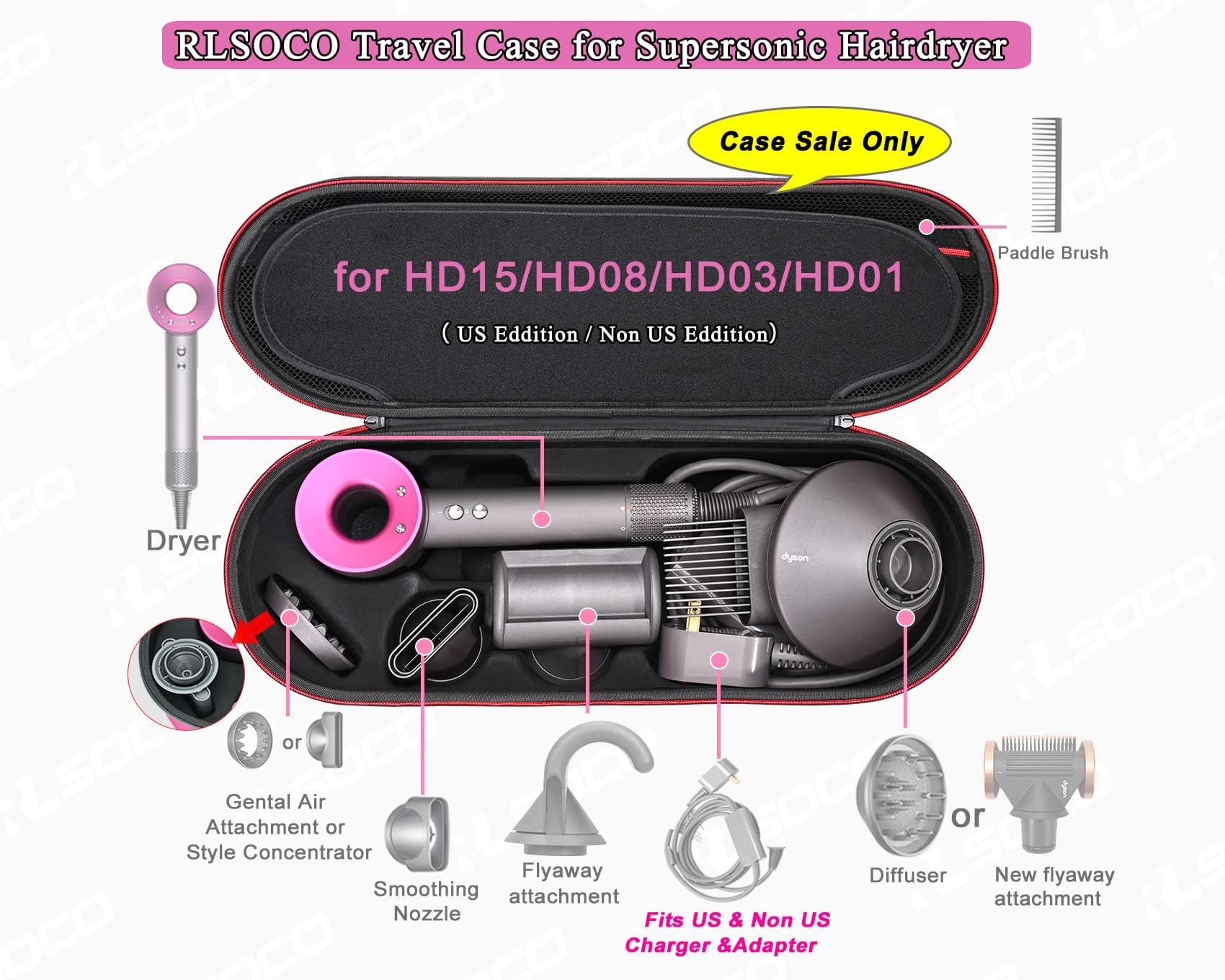 Interior con ranuras precisas para accesorios del Dyson Supersonic.