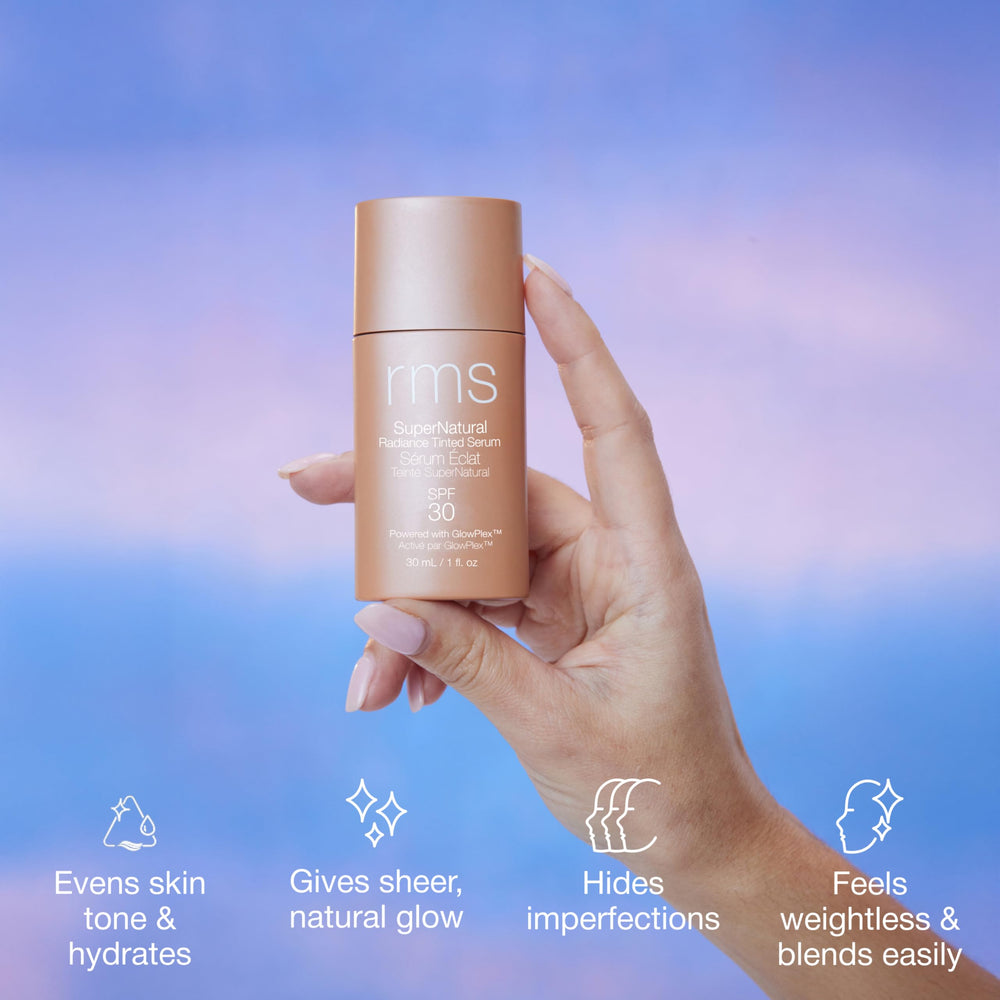 RMS Beauty SPF 30 diario, protección UVA/UVB, tono más uniforme.