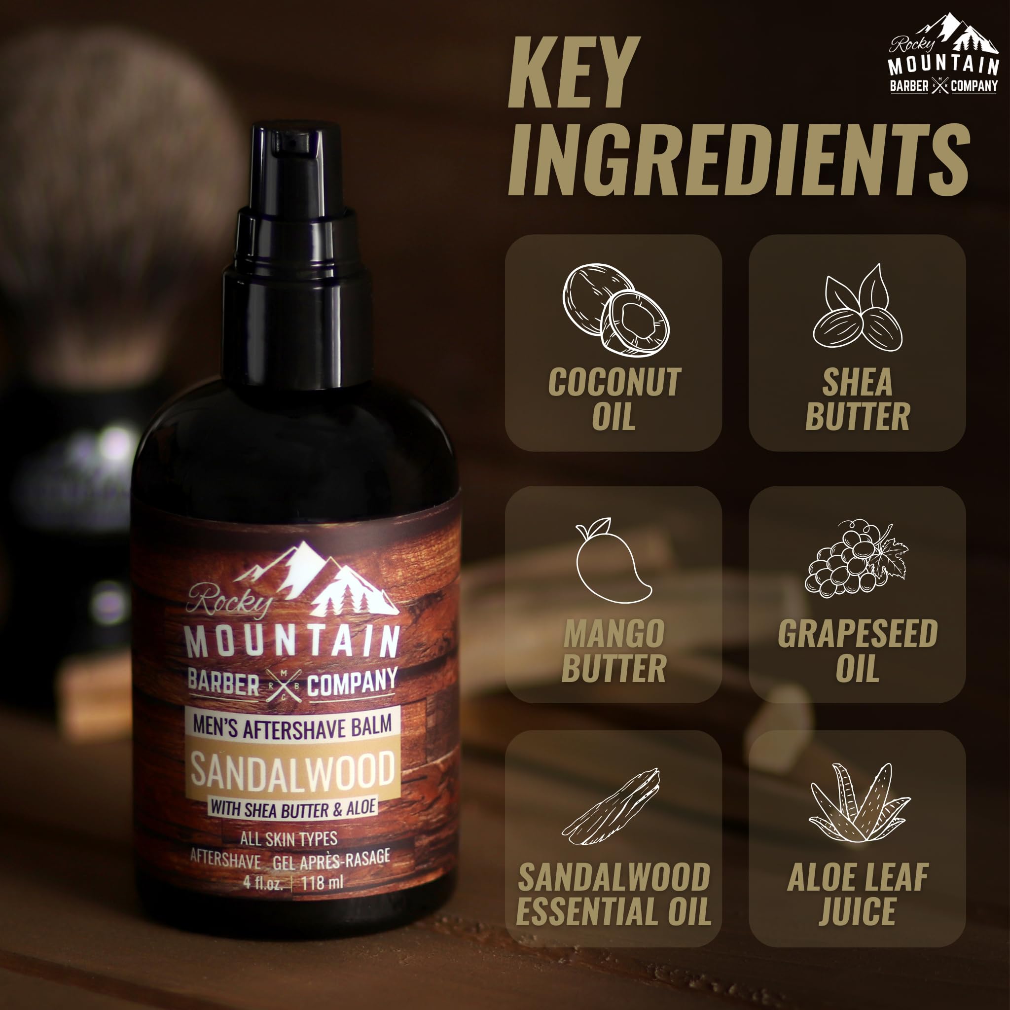Rocky Mountain Barber Company Aftershave Balm se absorbe rápidamente para frescor inmediato.