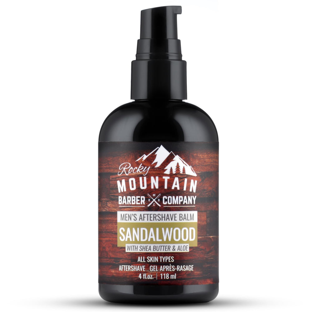 Rocky Mountain Barber Company Aftershave Balm con bomba para dosis precisas y fáciles.