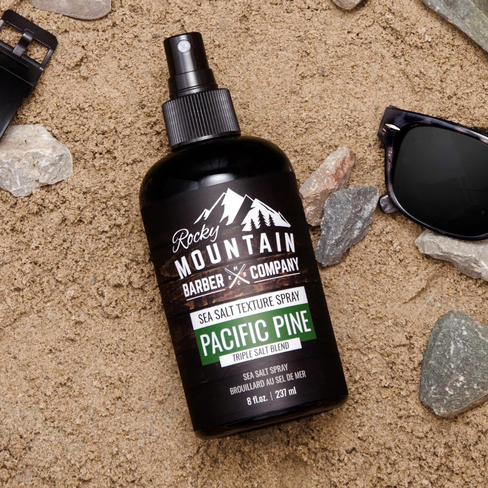 Rocky Mountain Barber Sea Salt Spray, aplicación en cabello húmedo para volumen inmediato