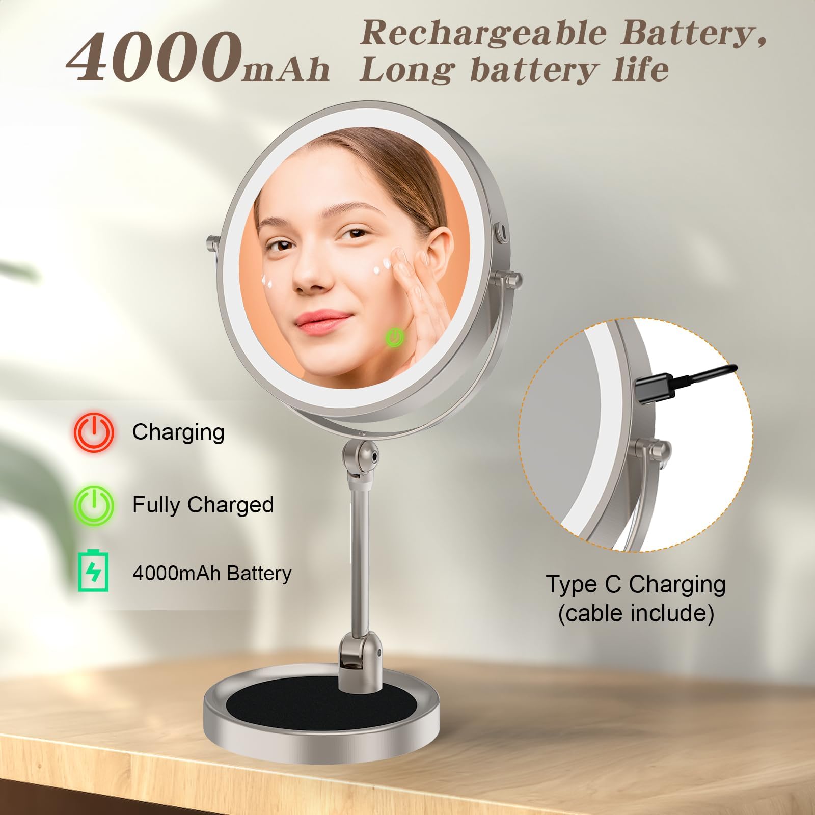 Rocollos espejo con base de almacenamiento para ordenar cosméticos de forma conveniente.