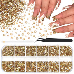 Rodaky piedras cristal oro champán para uñas con brillo deslumbrante.