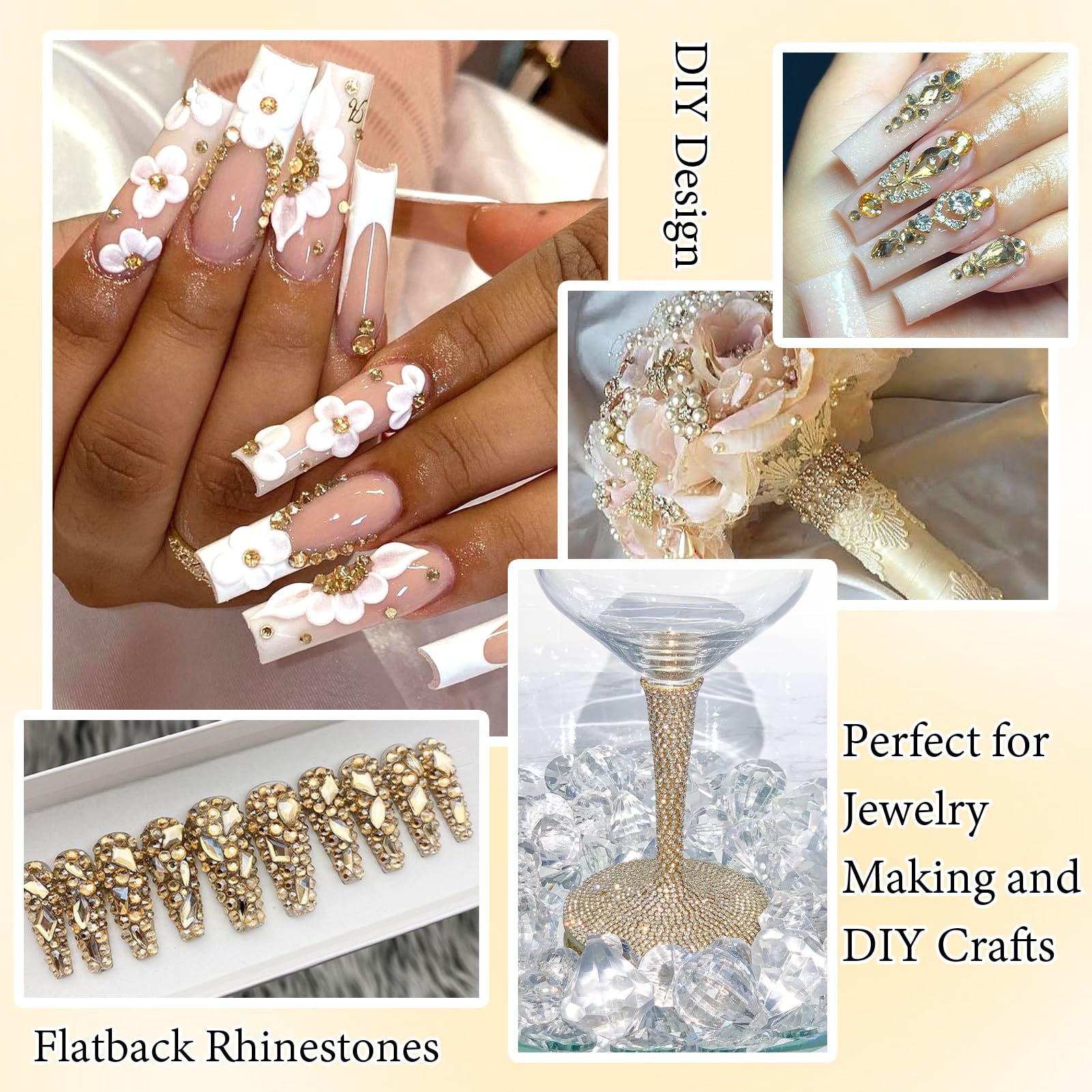 Rodaky piedras con base plana para arte de uñas y manualidades.