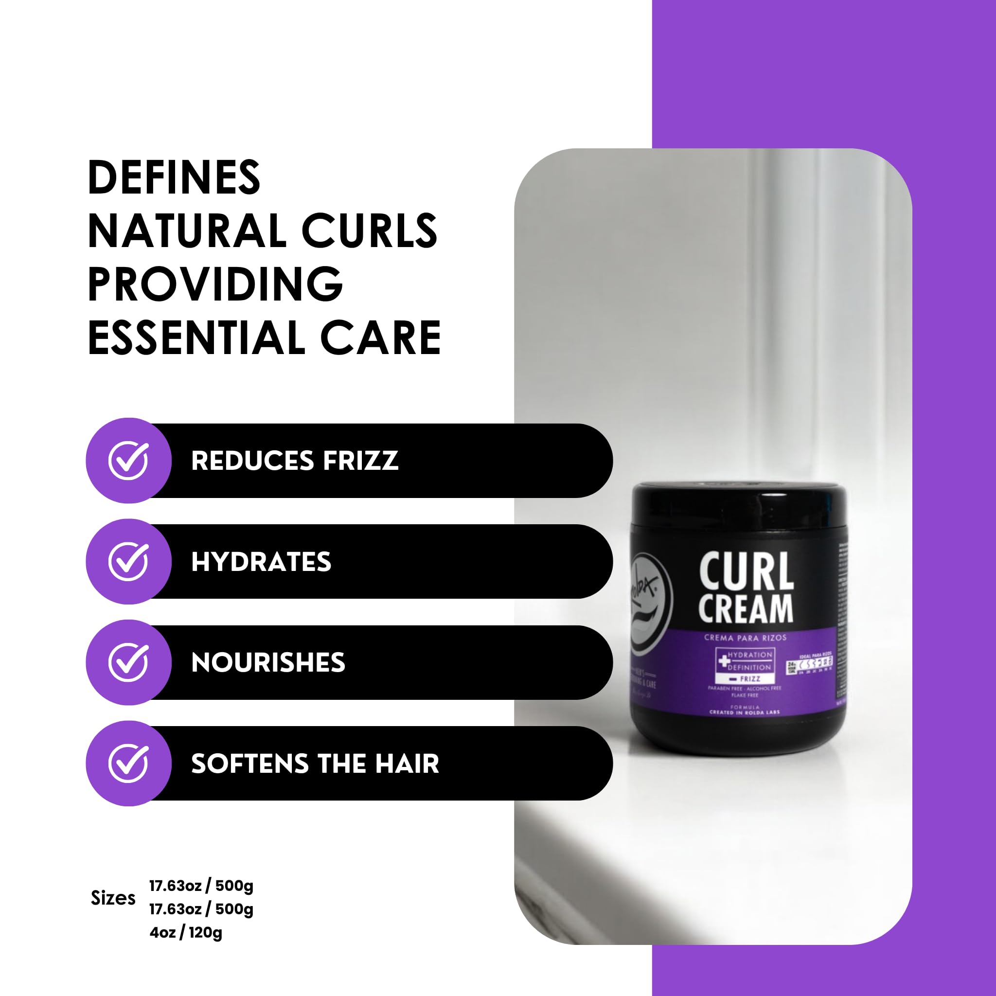 Rolda Curl Cream aporta brillo natural a rizos definidos.