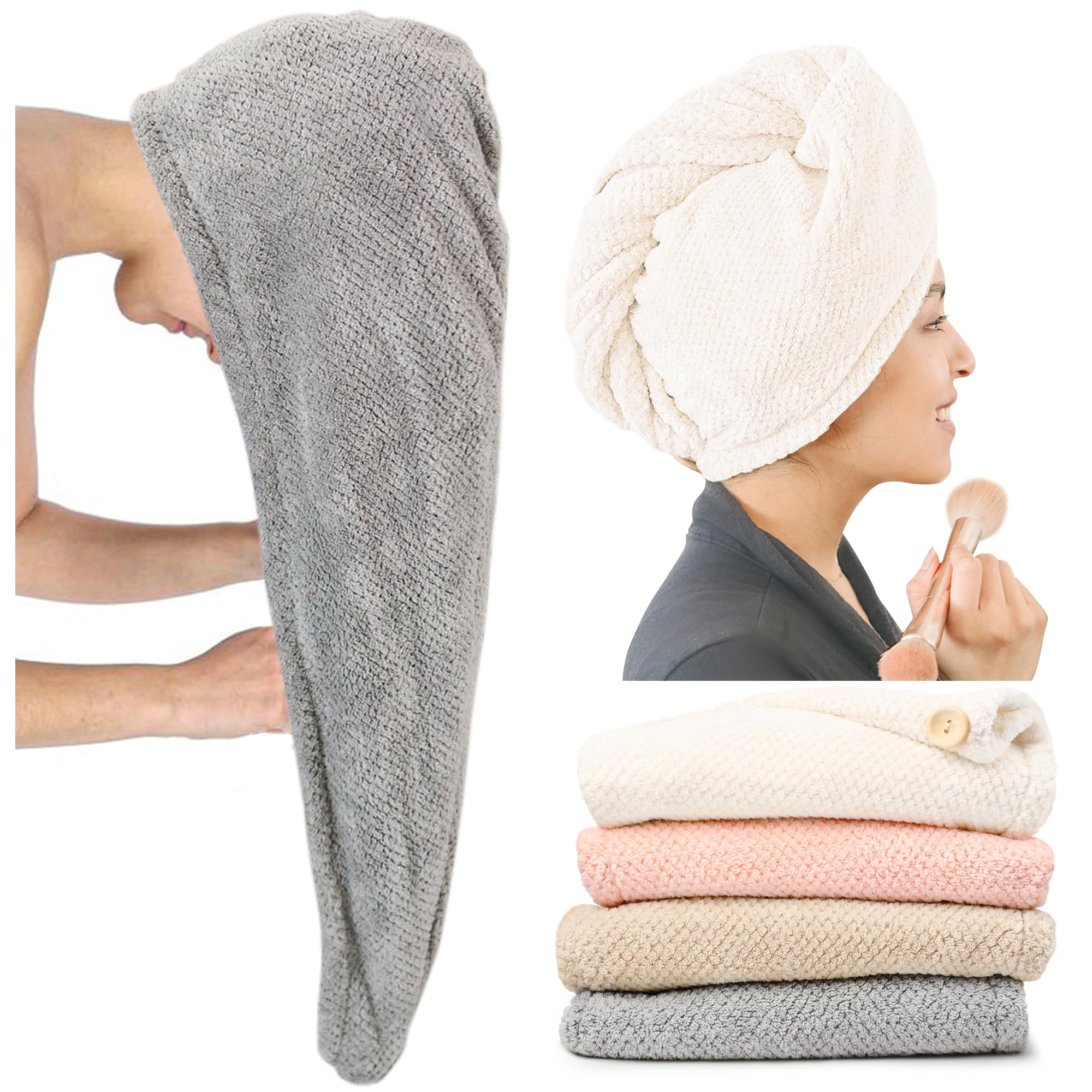 ROLSHOL toalla para cabello extragrande envuelta en la cabeza, secado rápido y cómodo.
