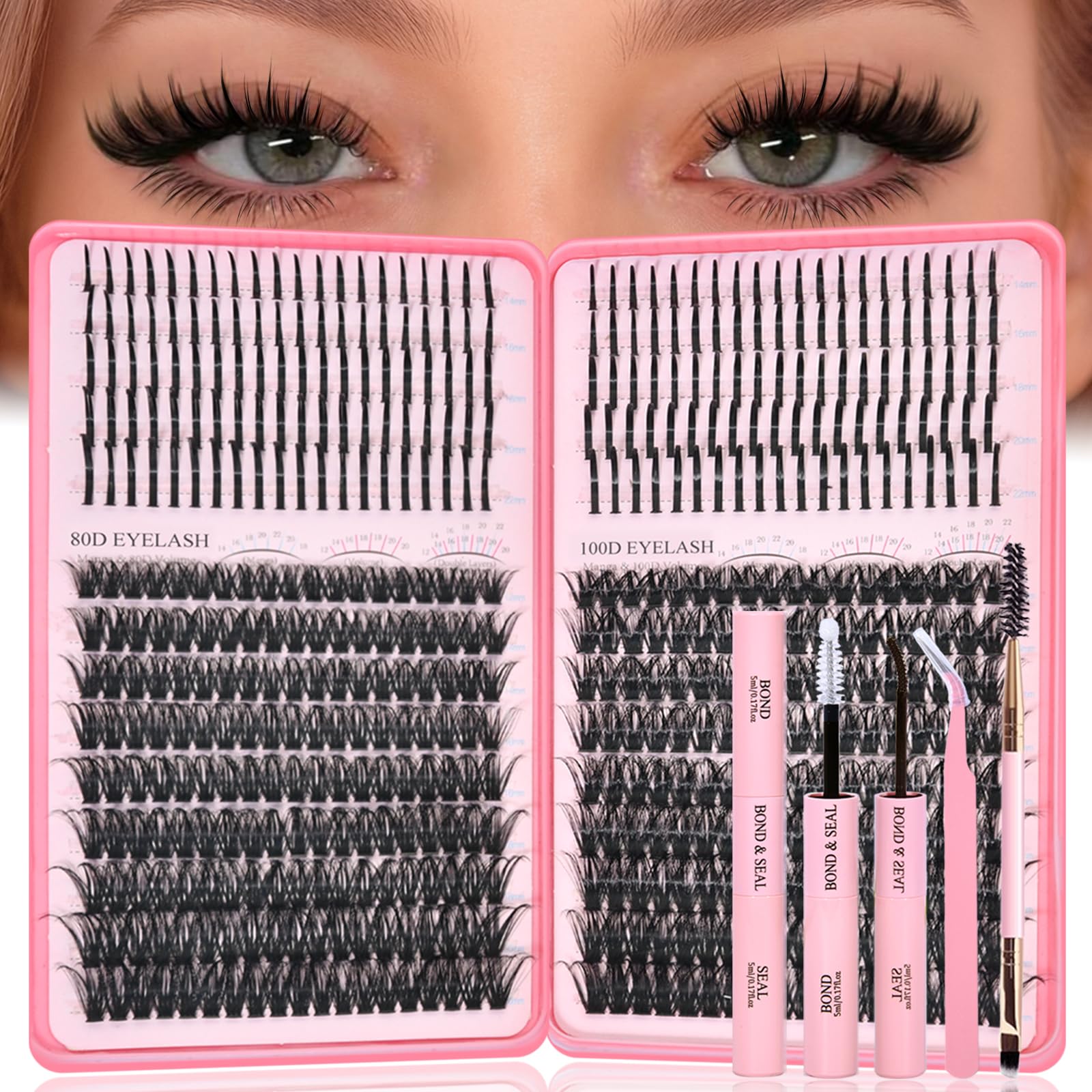 Rootoo conjunto de pestañas con densidad 80D-100D y curva D para un aspecto natural