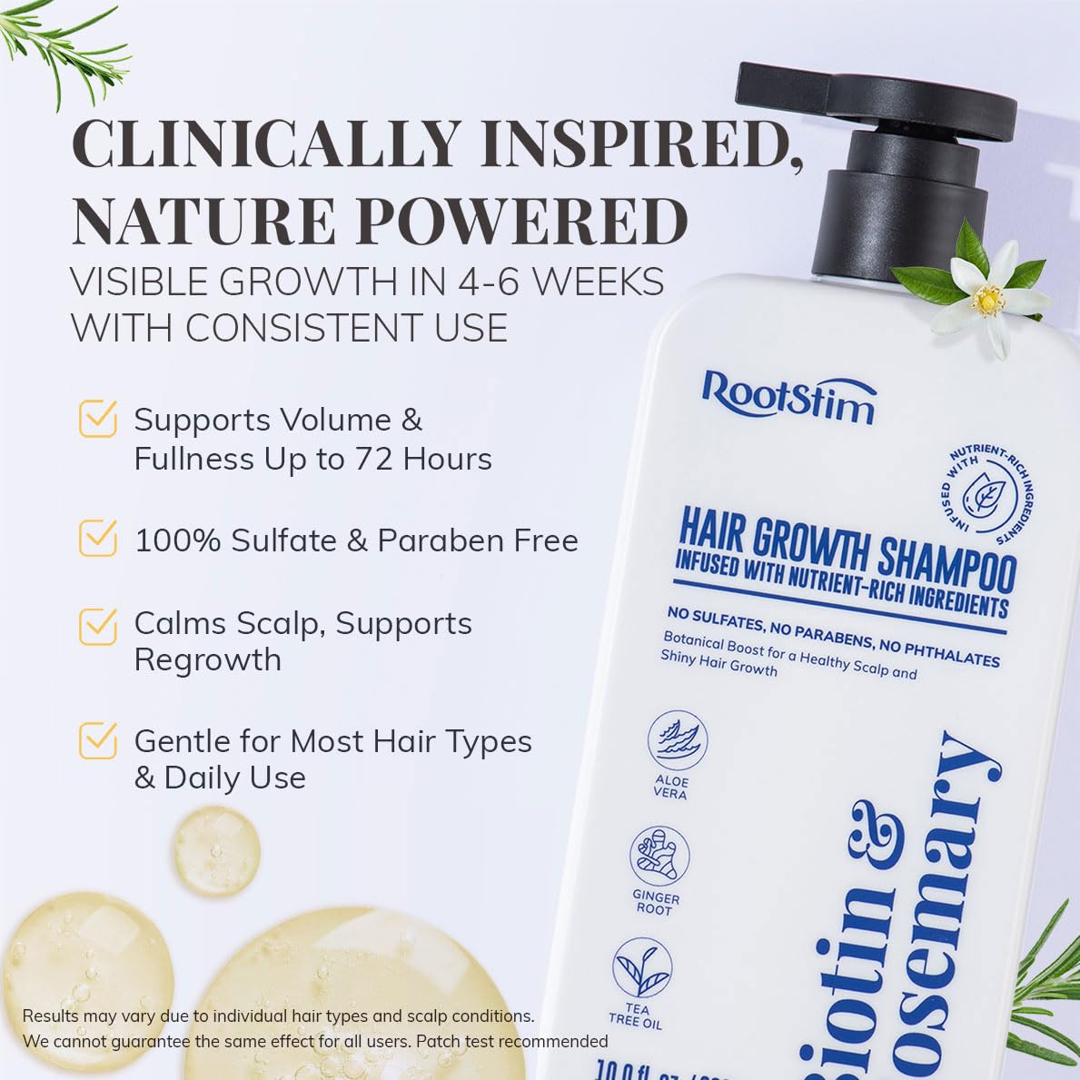 RootStim Biotina y Romero Champú, cuero cabelludo suave para equilibrio capilar