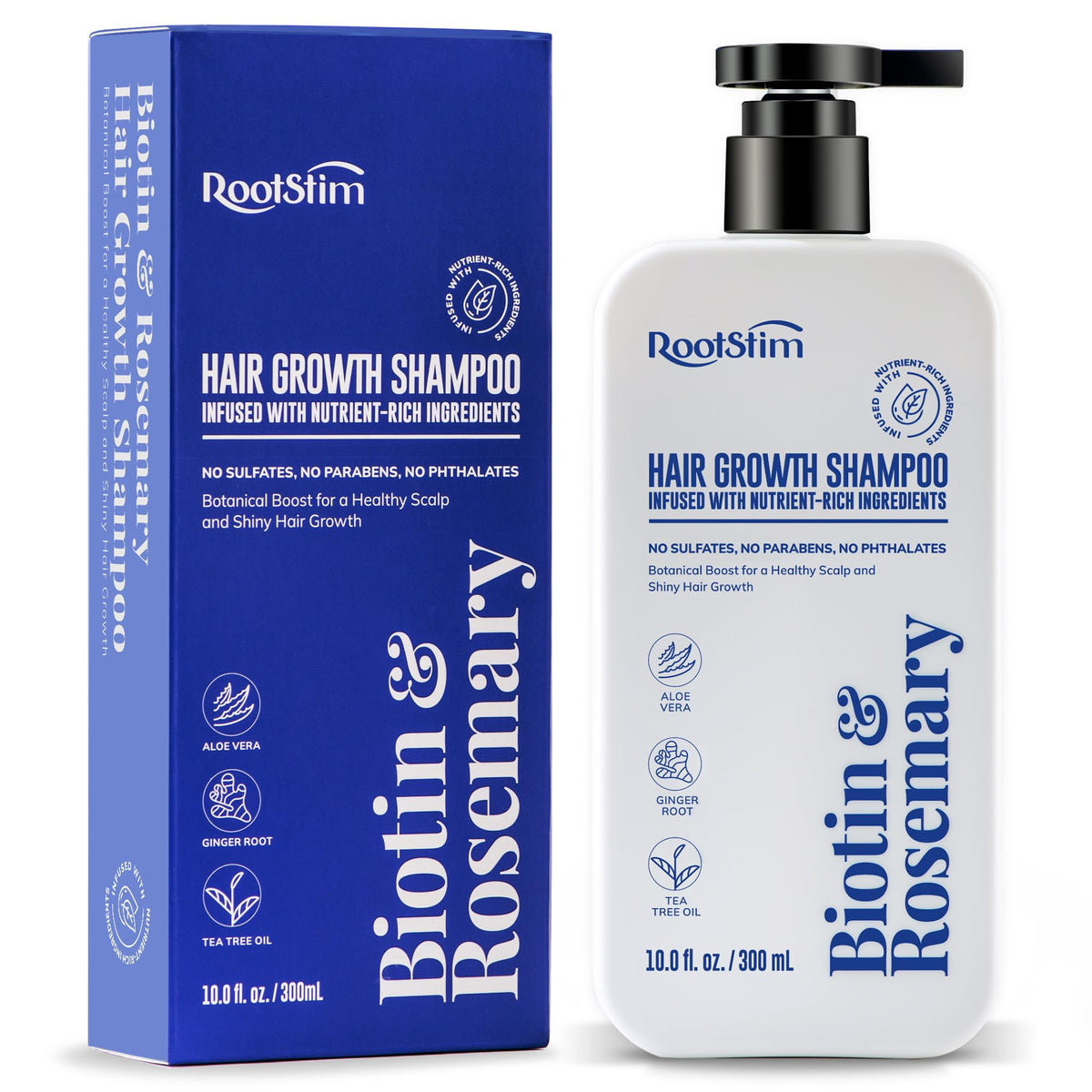RootStim Biotina y Romero Champú, ingredientes clave para cabello saludable y densidad visual
