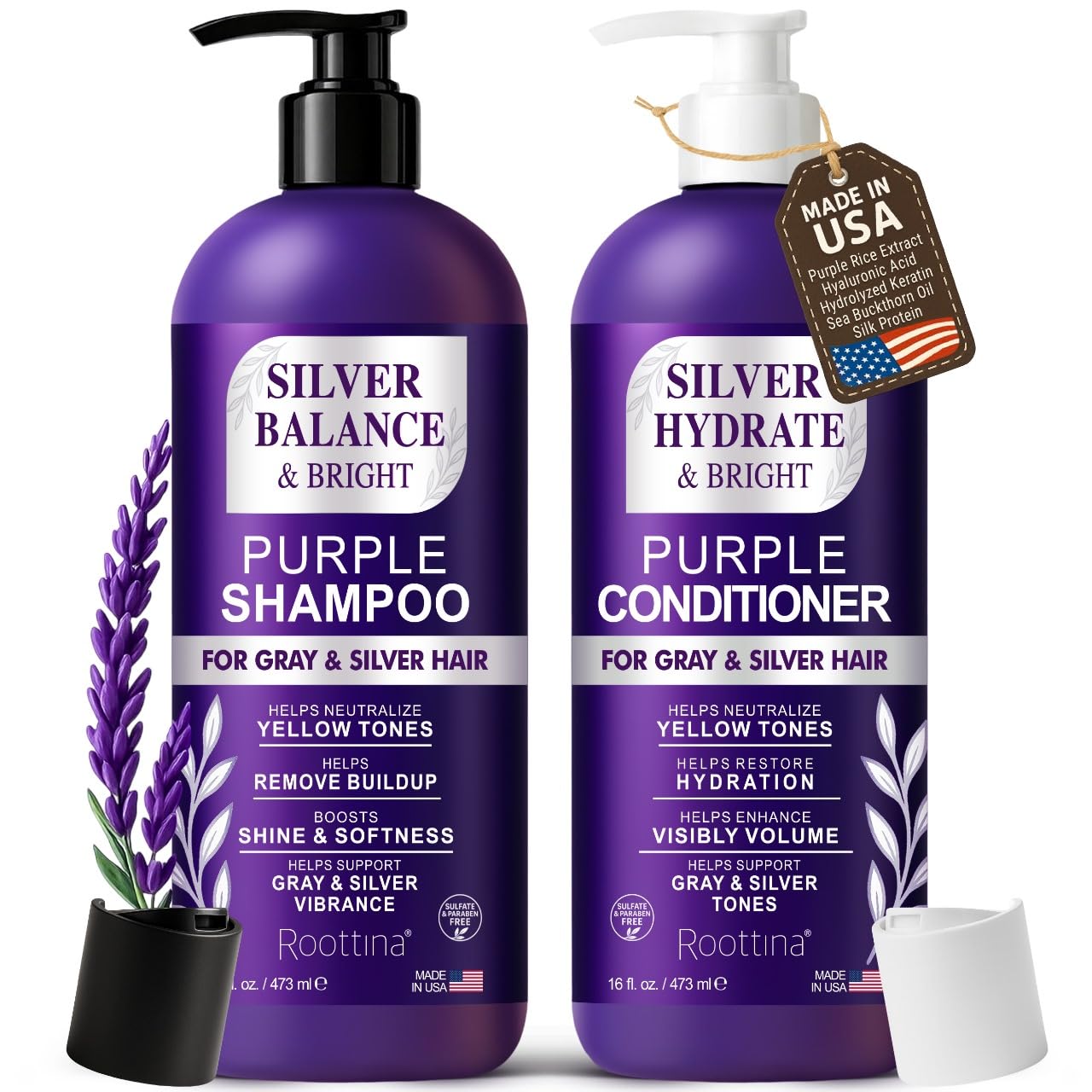Roottina Silver Shine champú: vertido de la botella para neutralizar tonos amarillos.