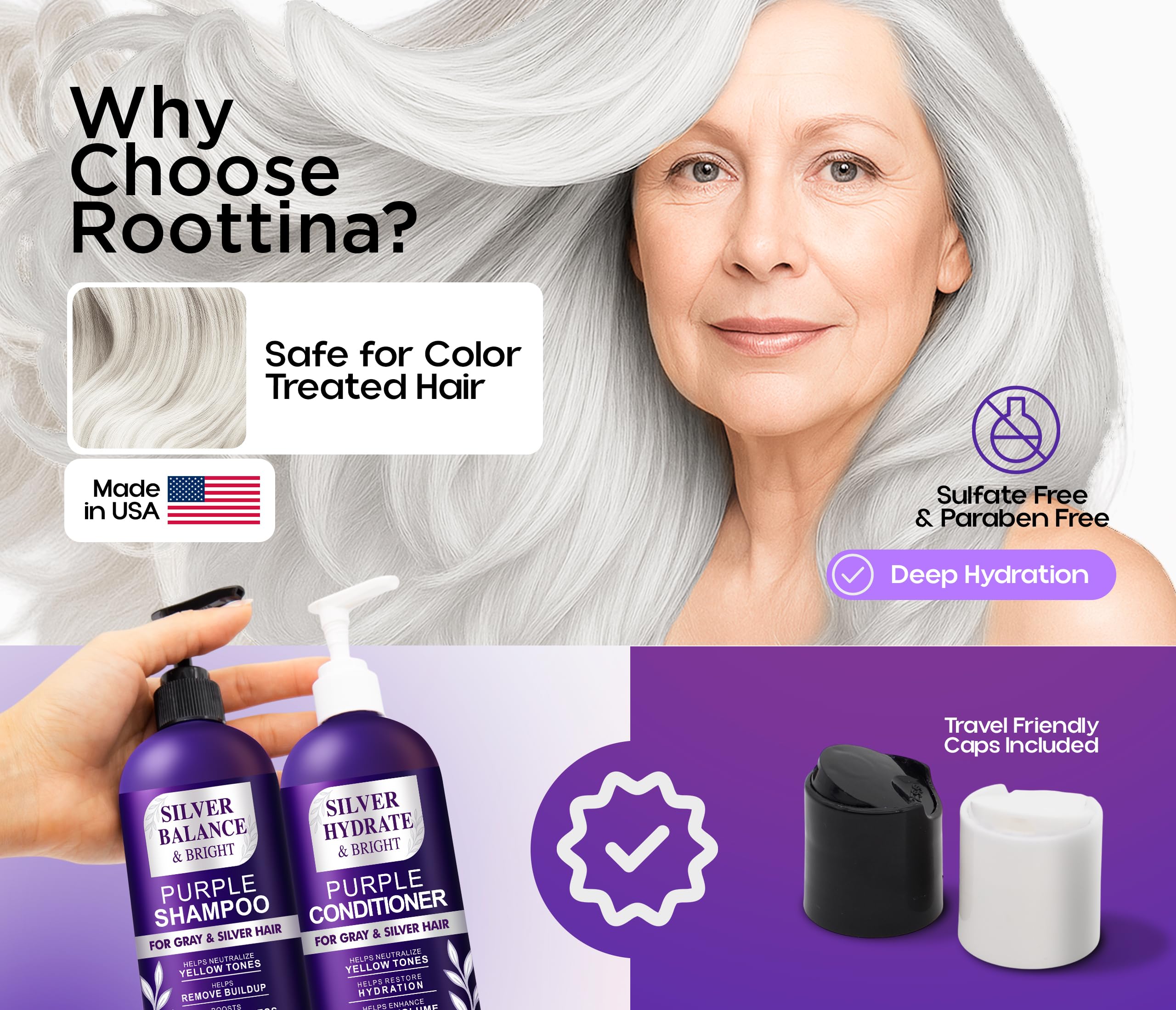 Roottina Silver Shine acondicionador: cabello libre de enredos y más suave.